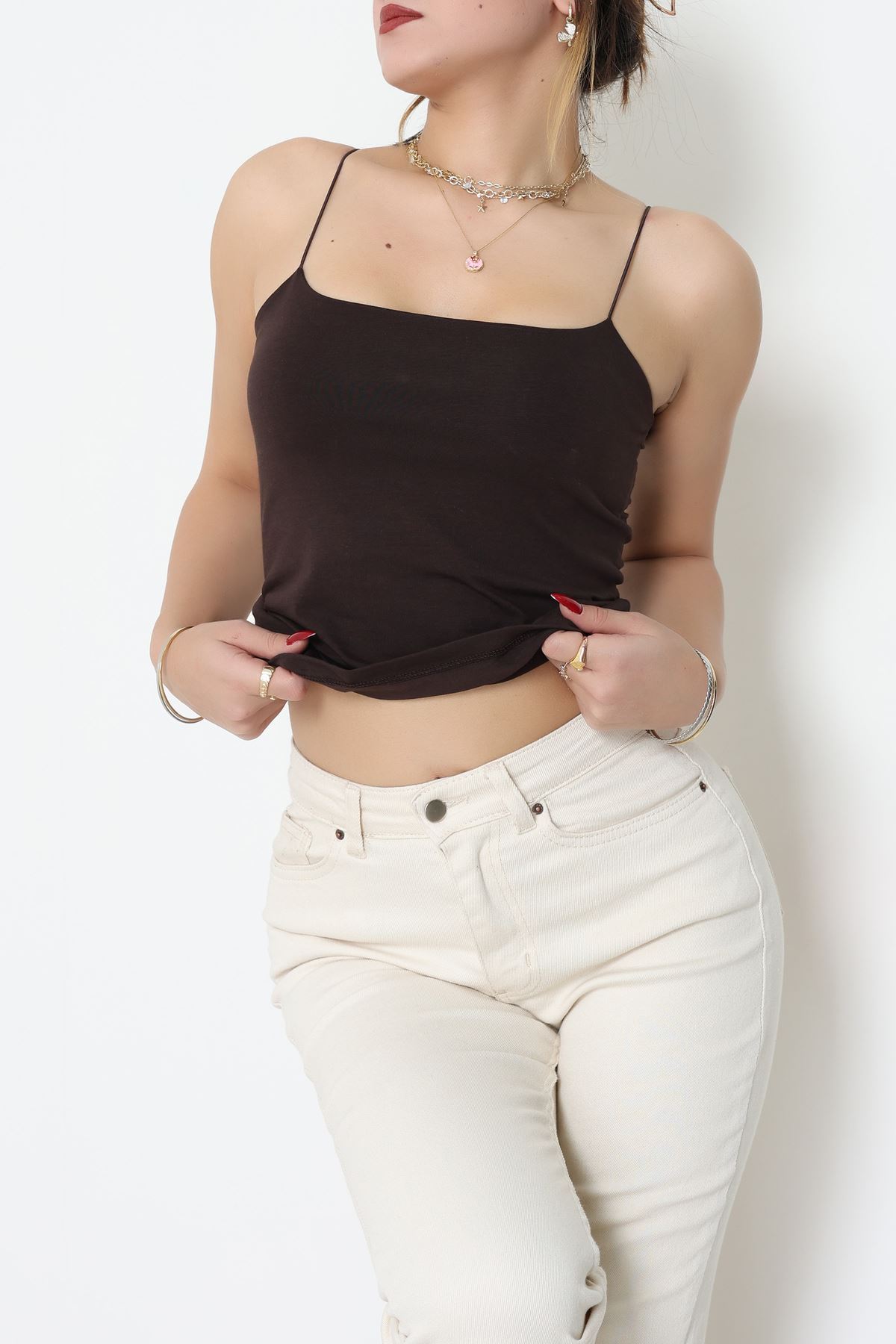 İp Askılı Kısa Crop Atlet Kahve - 21563.200.