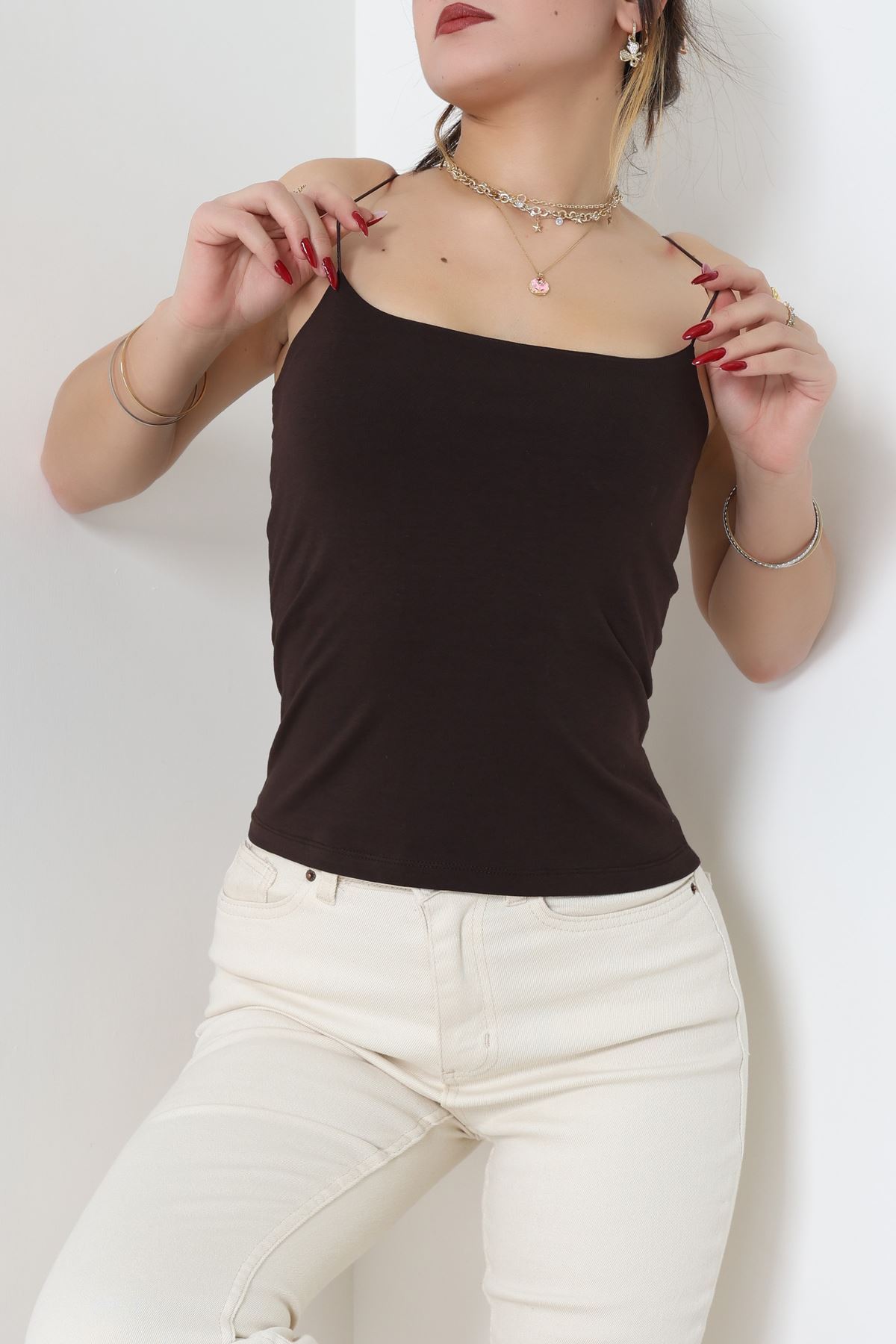 İp Askılı Kısa Crop Atlet Kahve - 21563.200.