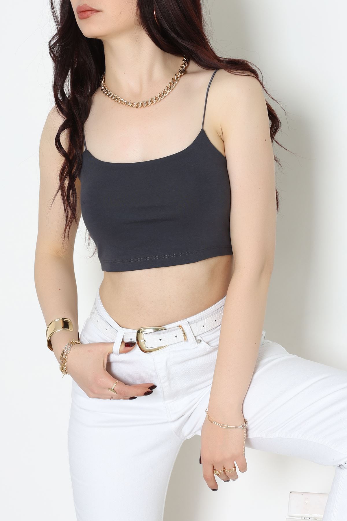 İp Askılı Crop Büstiyer Atlet Füme - 20544.200.