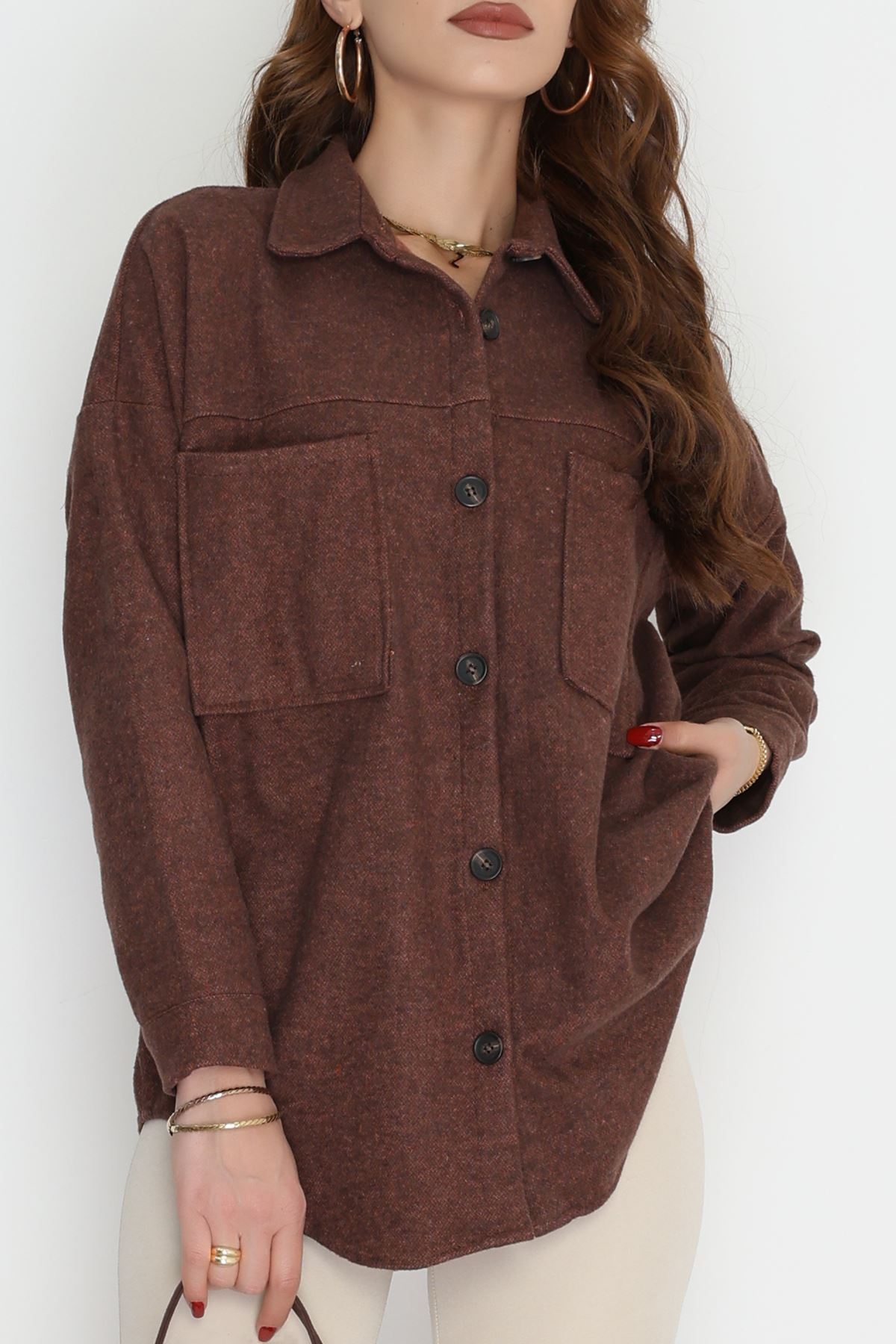 Çift Cep Kaşe Gömlek Kahve - 20258.1775.