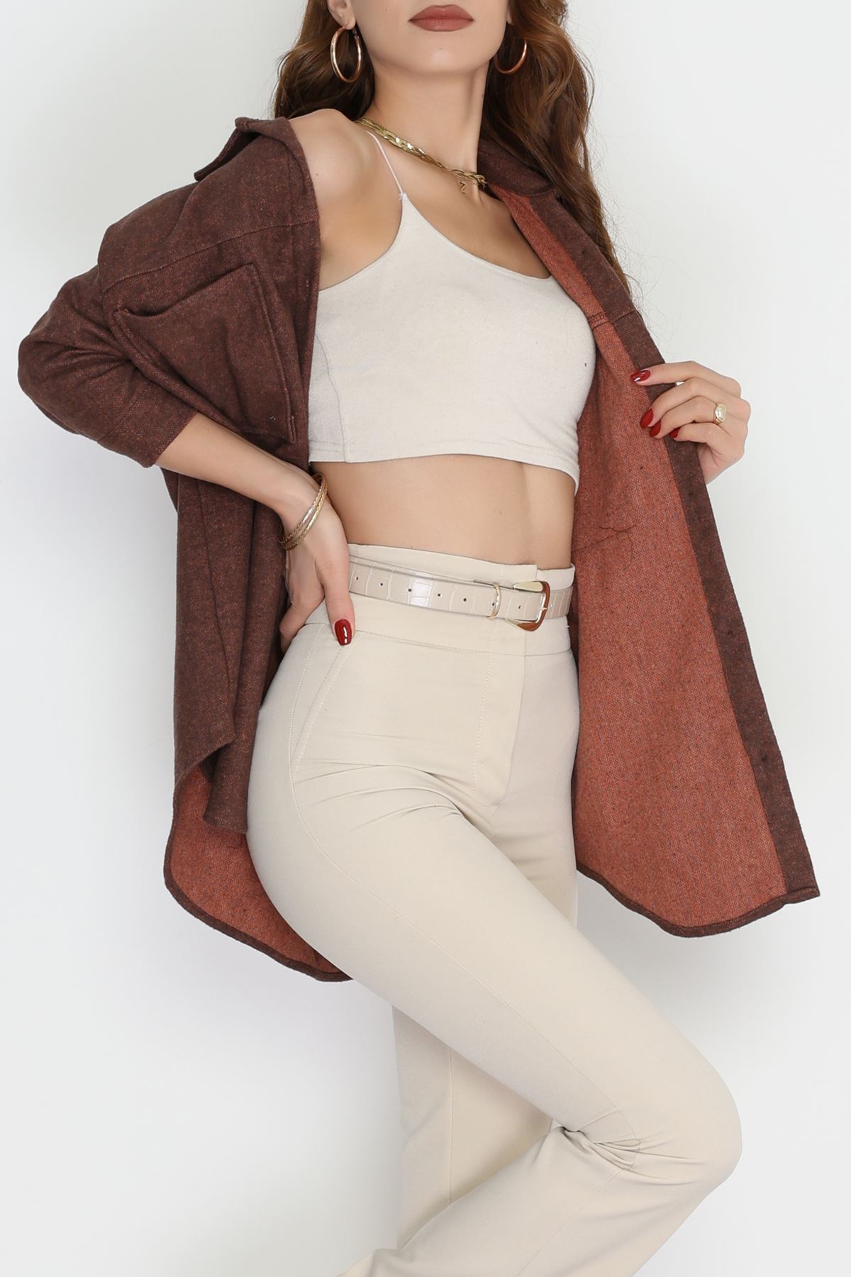 Çift Cep Kaşe Gömlek Kahve - 20258.1775.