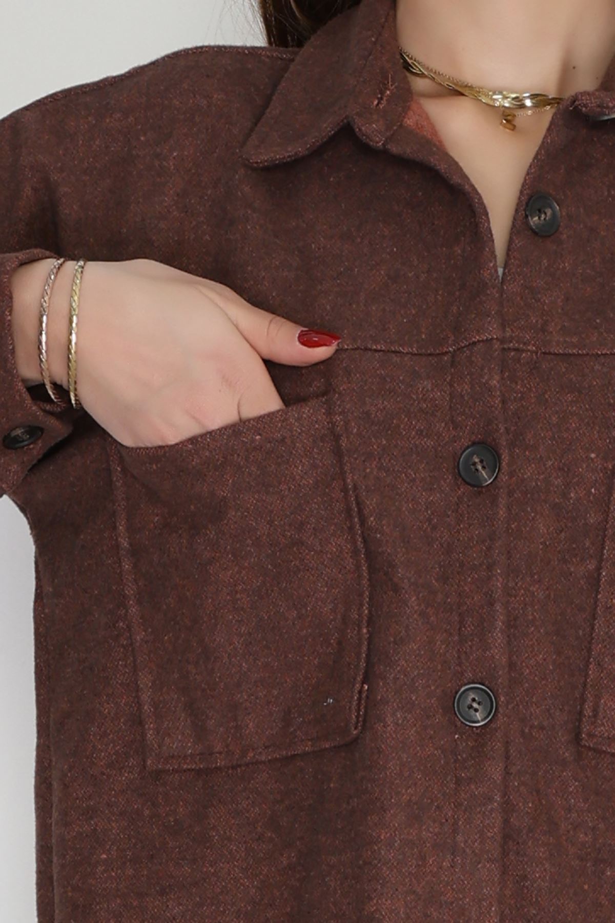 Çift Cep Kaşe Gömlek Kahve - 20258.1775.