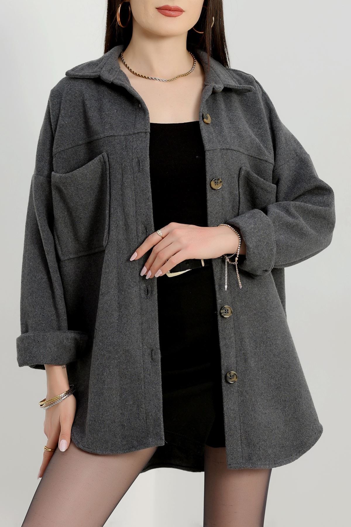 Çift Cep Kaşe Gömlek Antrasit - 20258.1775.