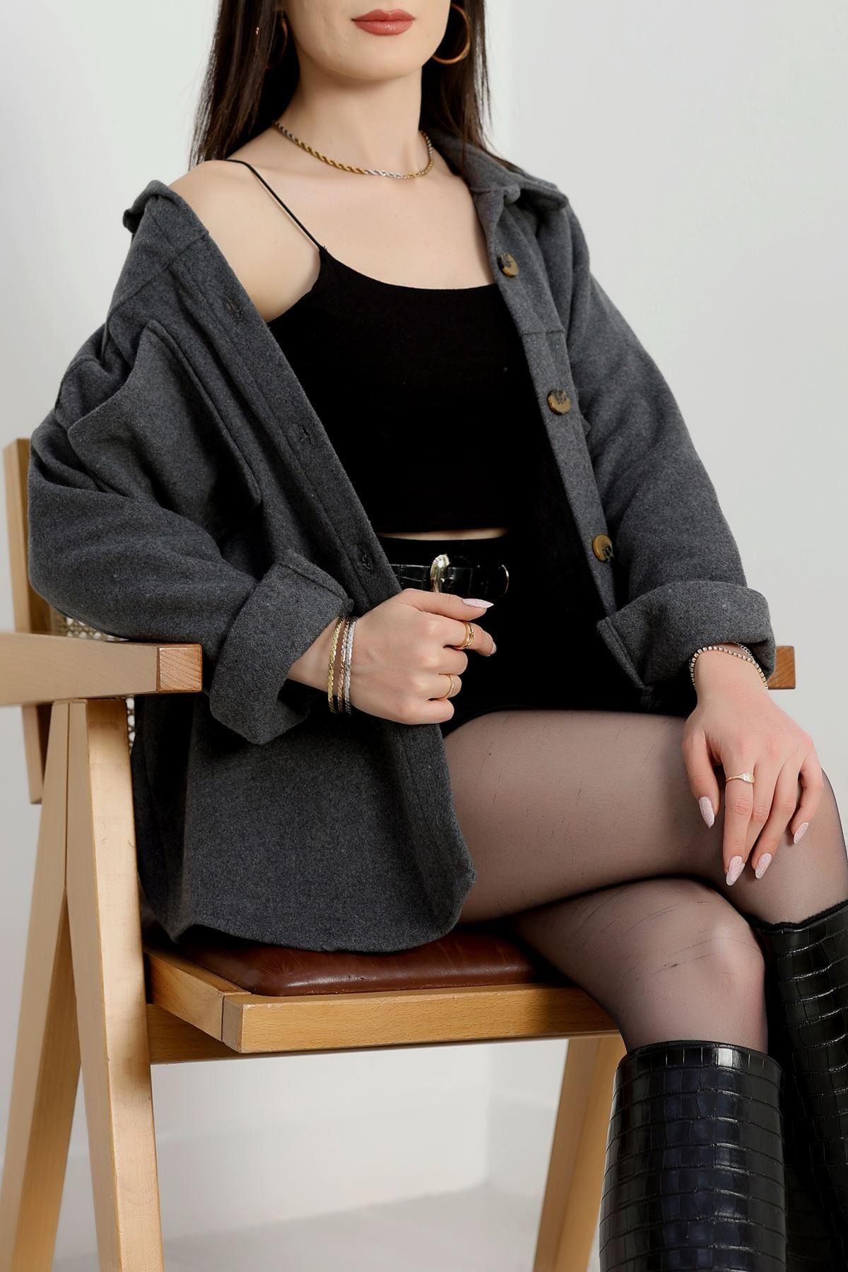 Çift Cep Kaşe Gömlek Antrasit - 20258.1775.