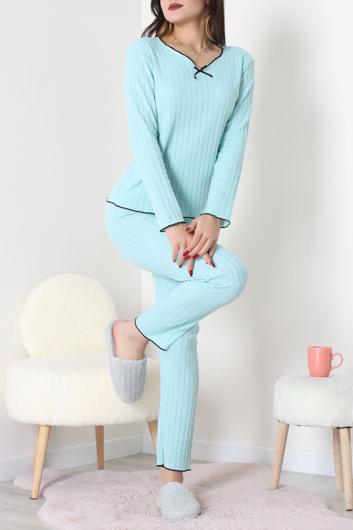 Fitilli İnterlok Pijama Takımı Suyeşili - 70796.1048.