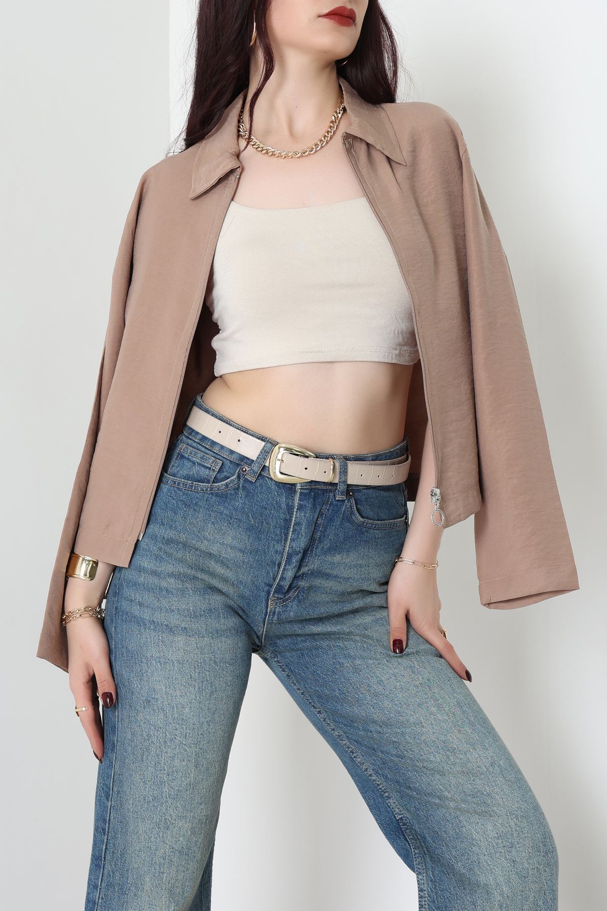 Dokuma Modal Fermuarlı Polo Yaka Ceket Gömlek Sütlükahve - 51237.1837.