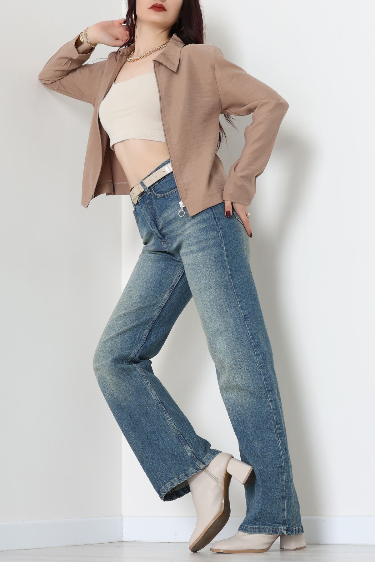 Dokuma Modal Fermuarlı Polo Yaka Ceket Gömlek Sütlükahve - 51237.1837.