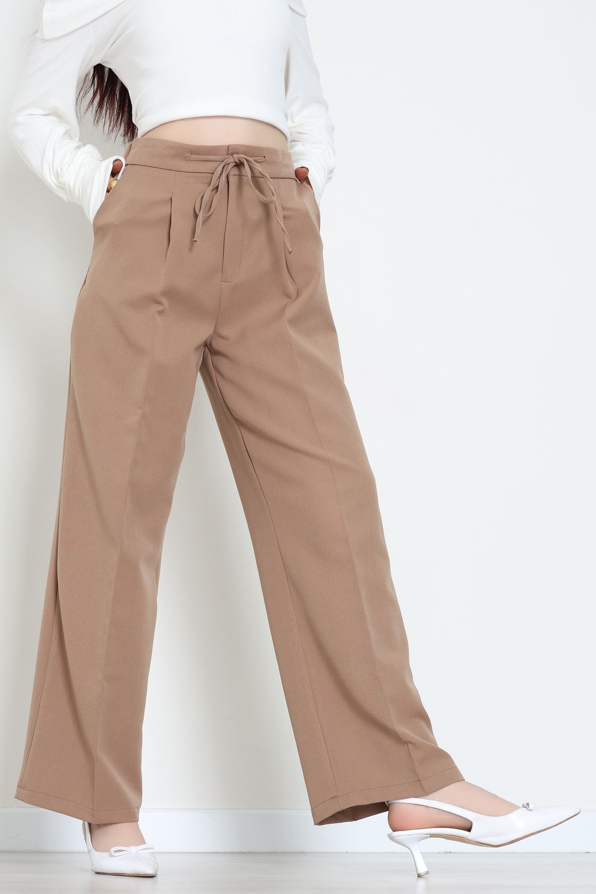 Dabıl Kumaş Beli Bağcıklı Pantolon Latte - 51615.683.