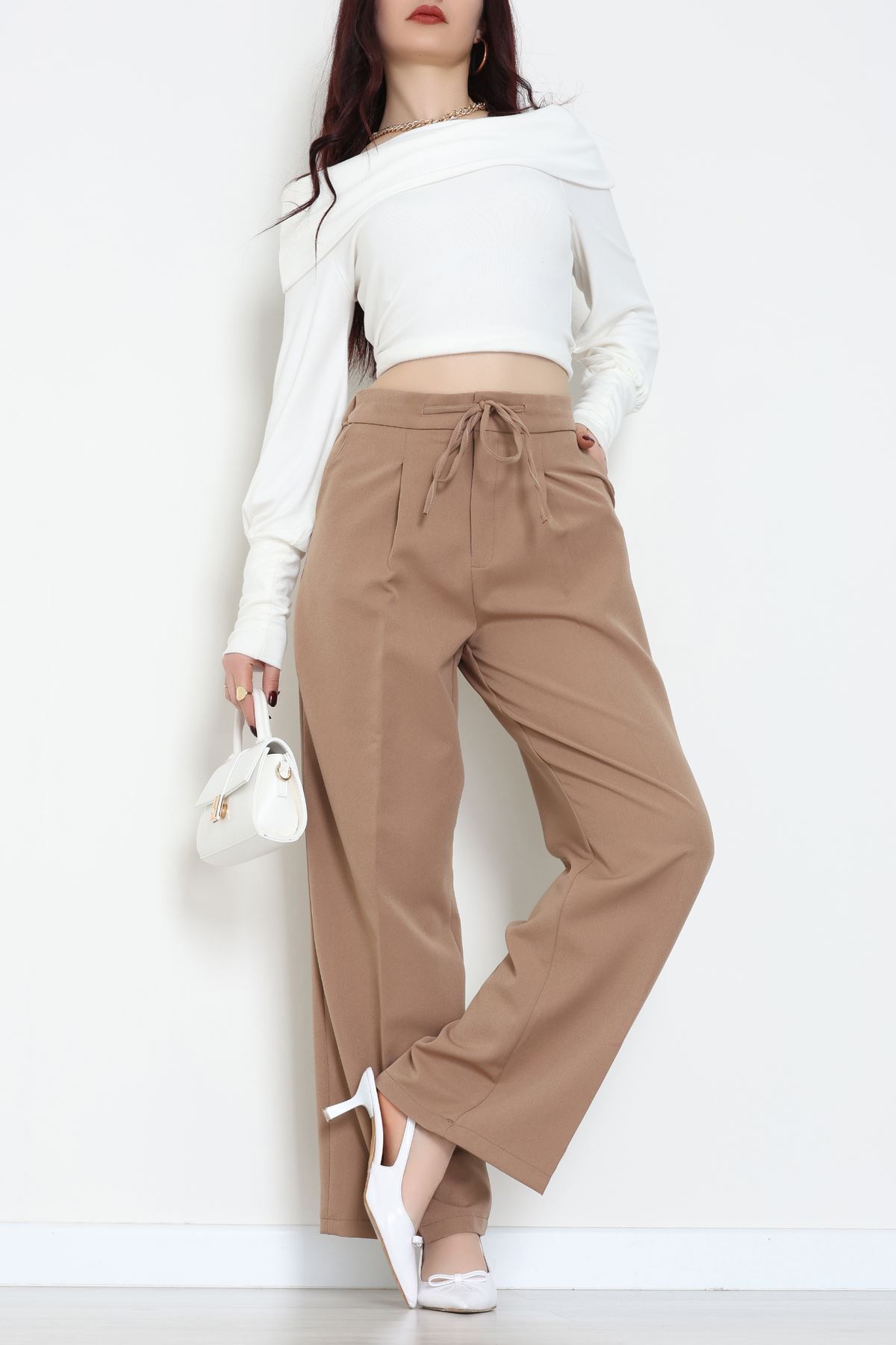 Dabıl Kumaş Beli Bağcıklı Pantolon Latte - 51615.683.