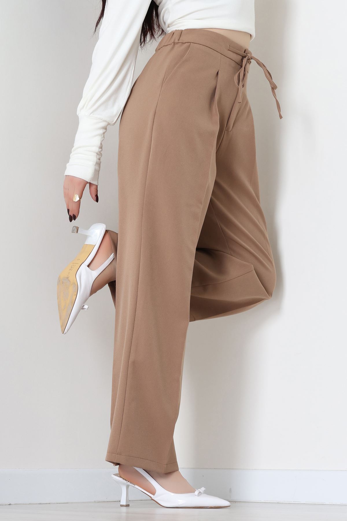 Dabıl Kumaş Beli Bağcıklı Pantolon Latte - 51615.683.