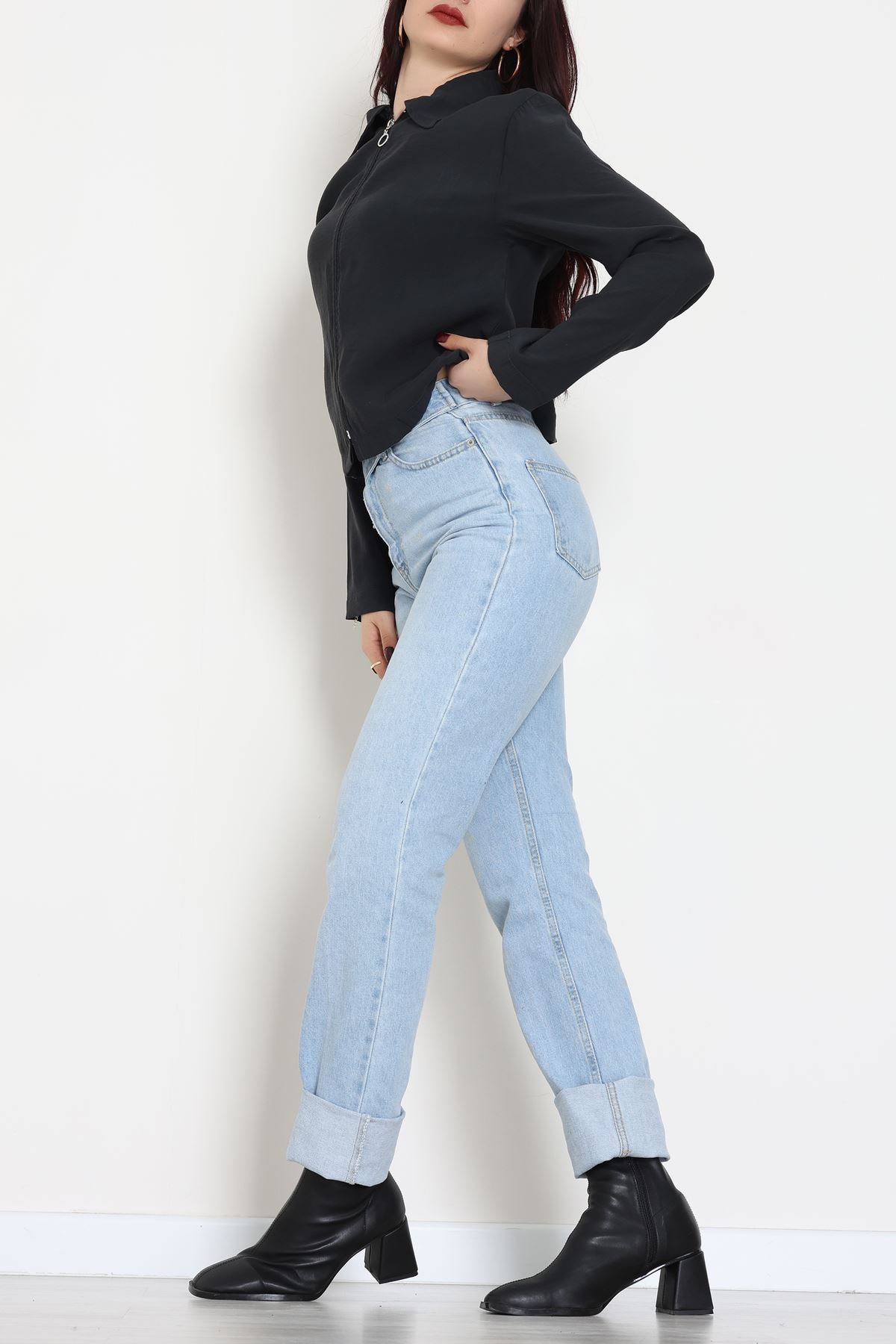 Dokuma Modal Fermuarlı Polo Yaka Ceket Gömlek Siyah - 51237.1837.