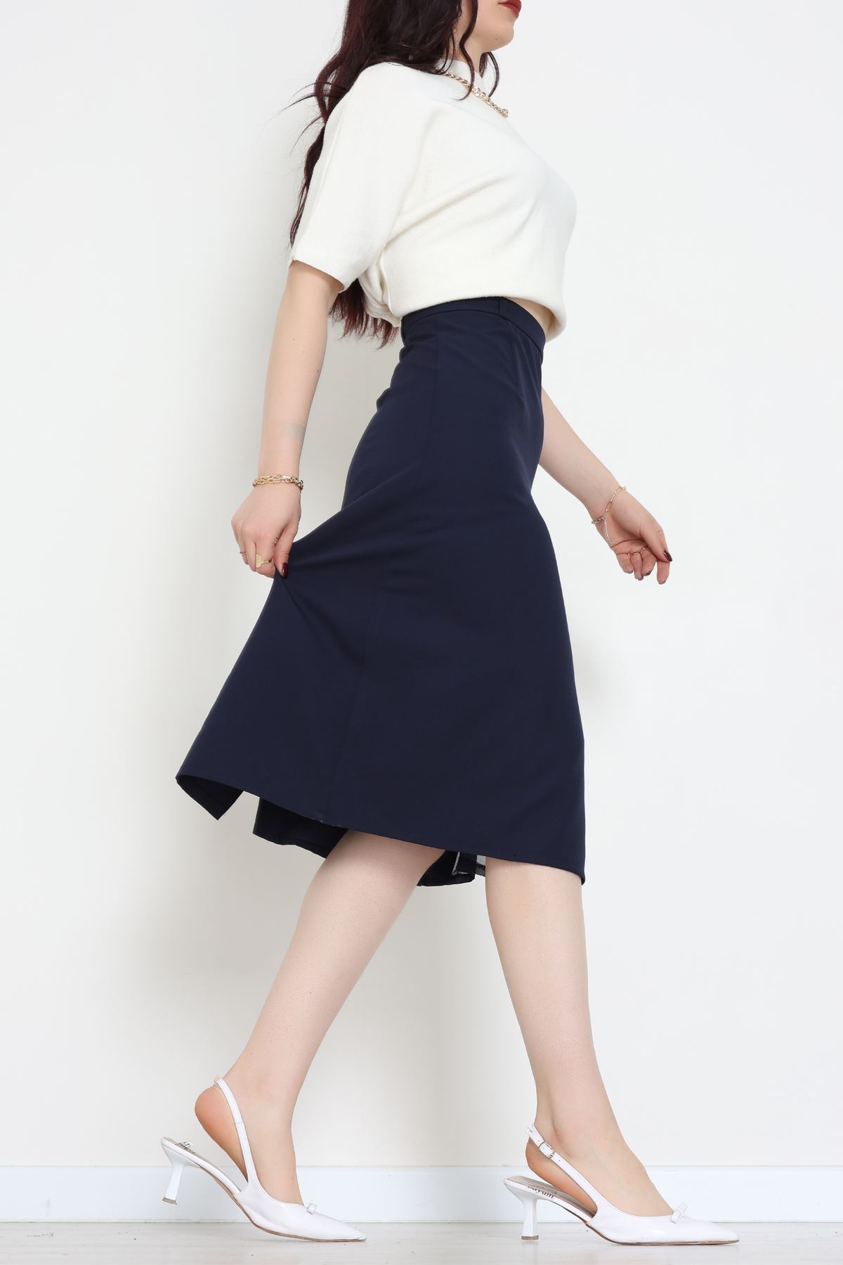 Dabıl Kumaş Tül Yırtmaçlı Etek Lacivert - 51260.1991.