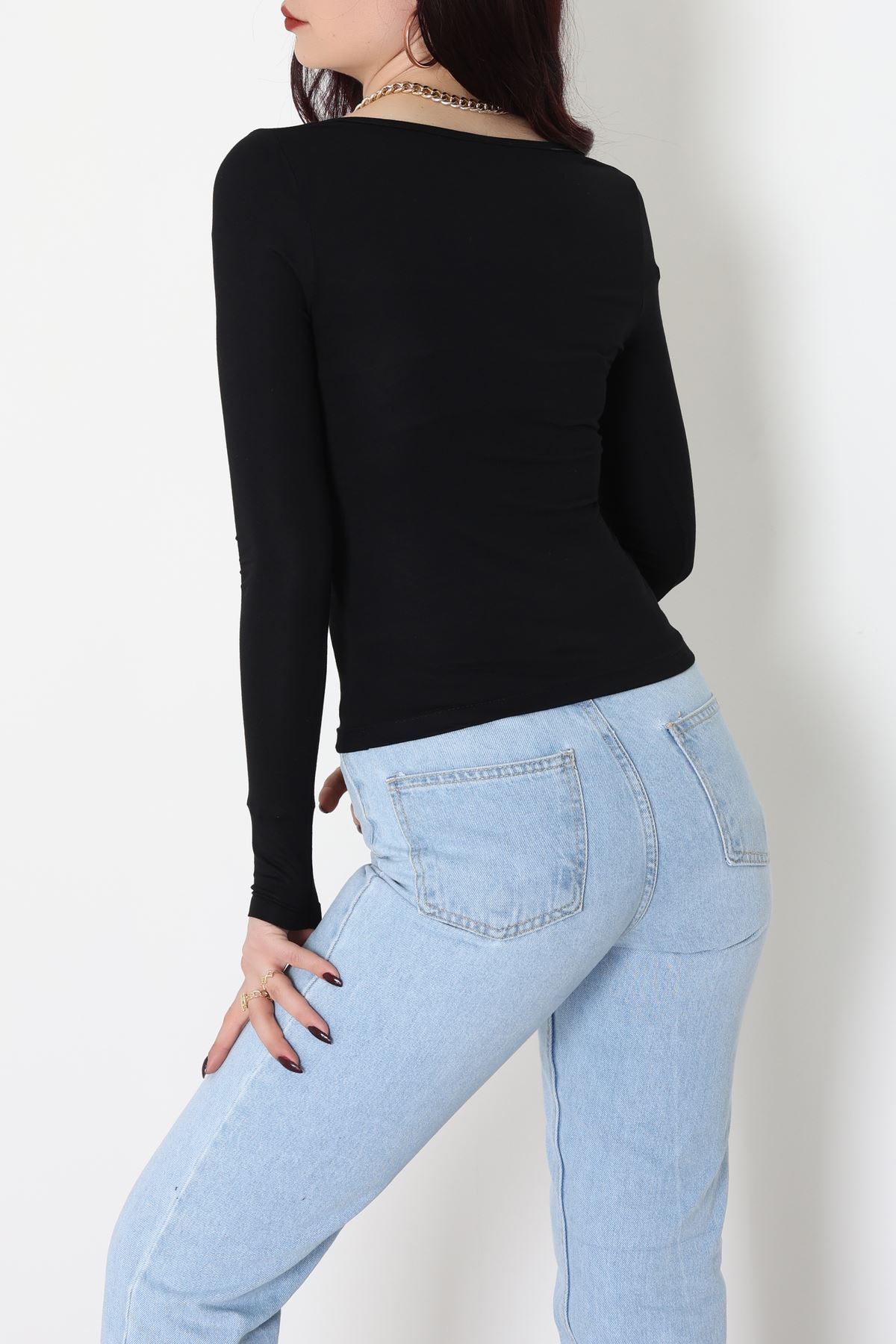 Dantel Detaylı Kare Yaka Viskon Body Siyah - 5504.599.