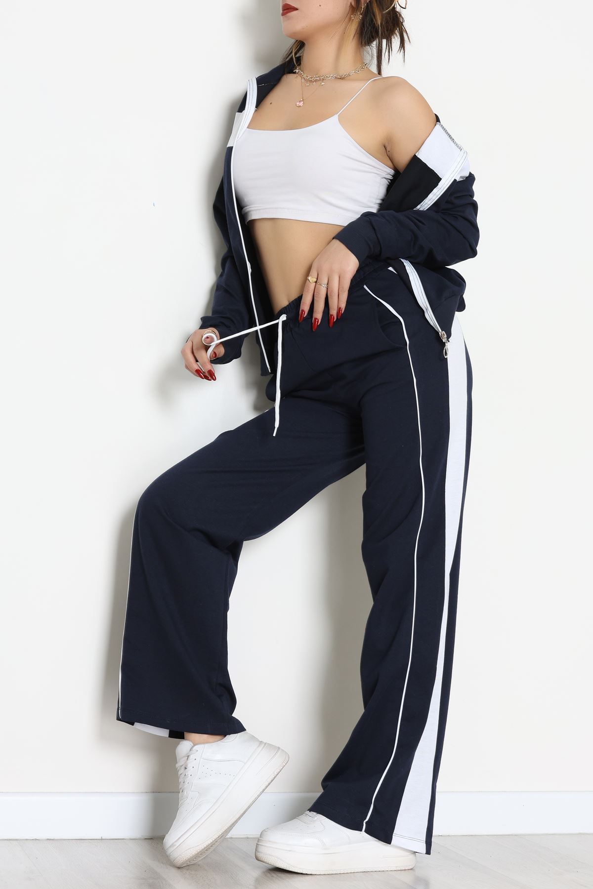 Garnili Fermuarlı 2 İplik Eşofman Takımı Lacibeyaz - 50790.1857.