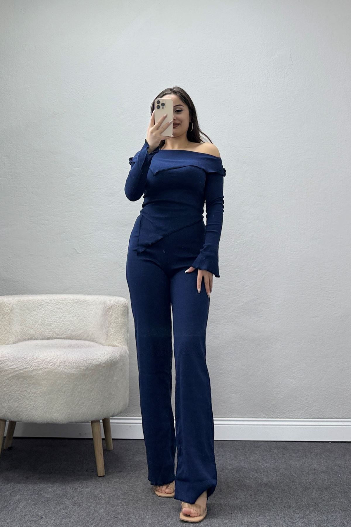 Madonna Yaka Asimetrik Kesim Takım Lacivert - 55029.1567.