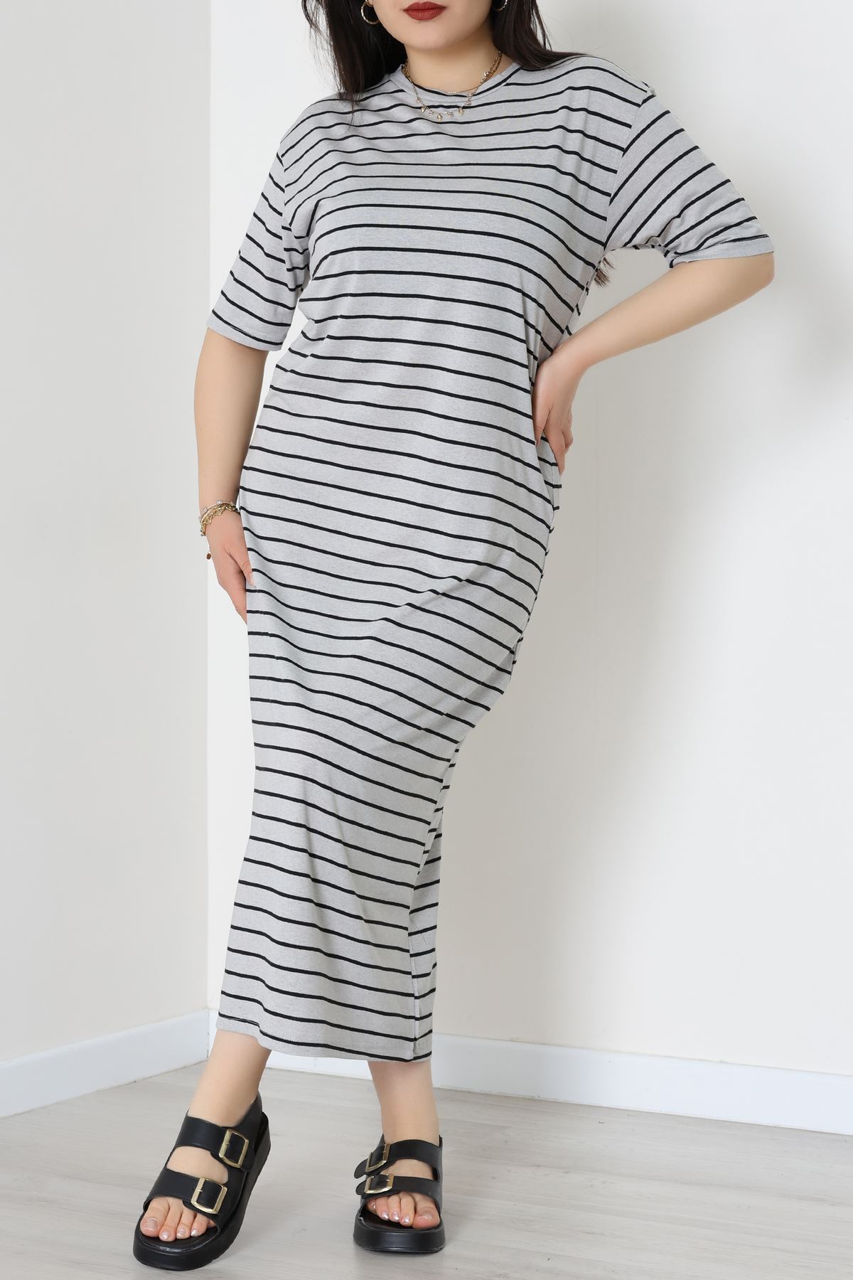 Bisiklet Yaka Büyük Beden Süprem Elbise Grisiyah - 70880.1567.