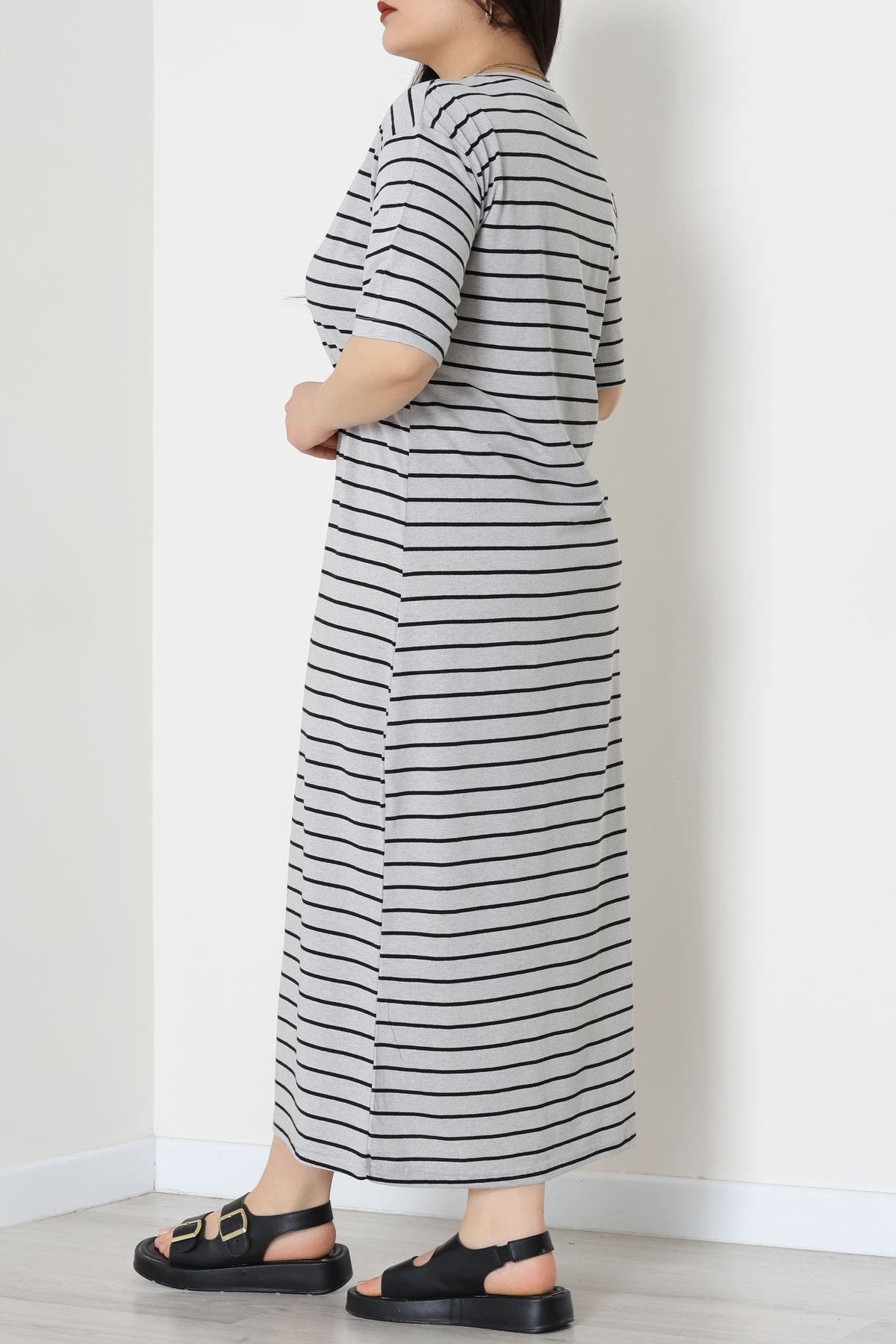 Bisiklet Yaka Büyük Beden Süprem Elbise Grisiyah - 70880.1567.