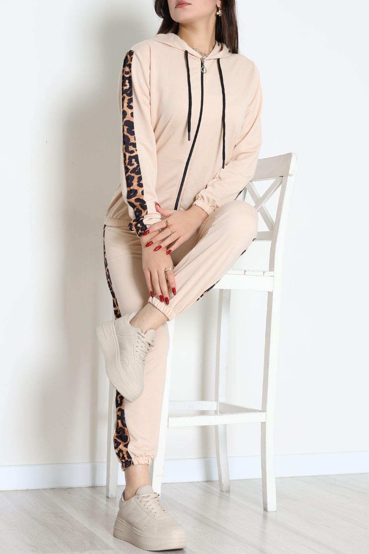 Garnili Fermuarlı 2 İplik Eşofman Takımı Bej - 50789.1857.