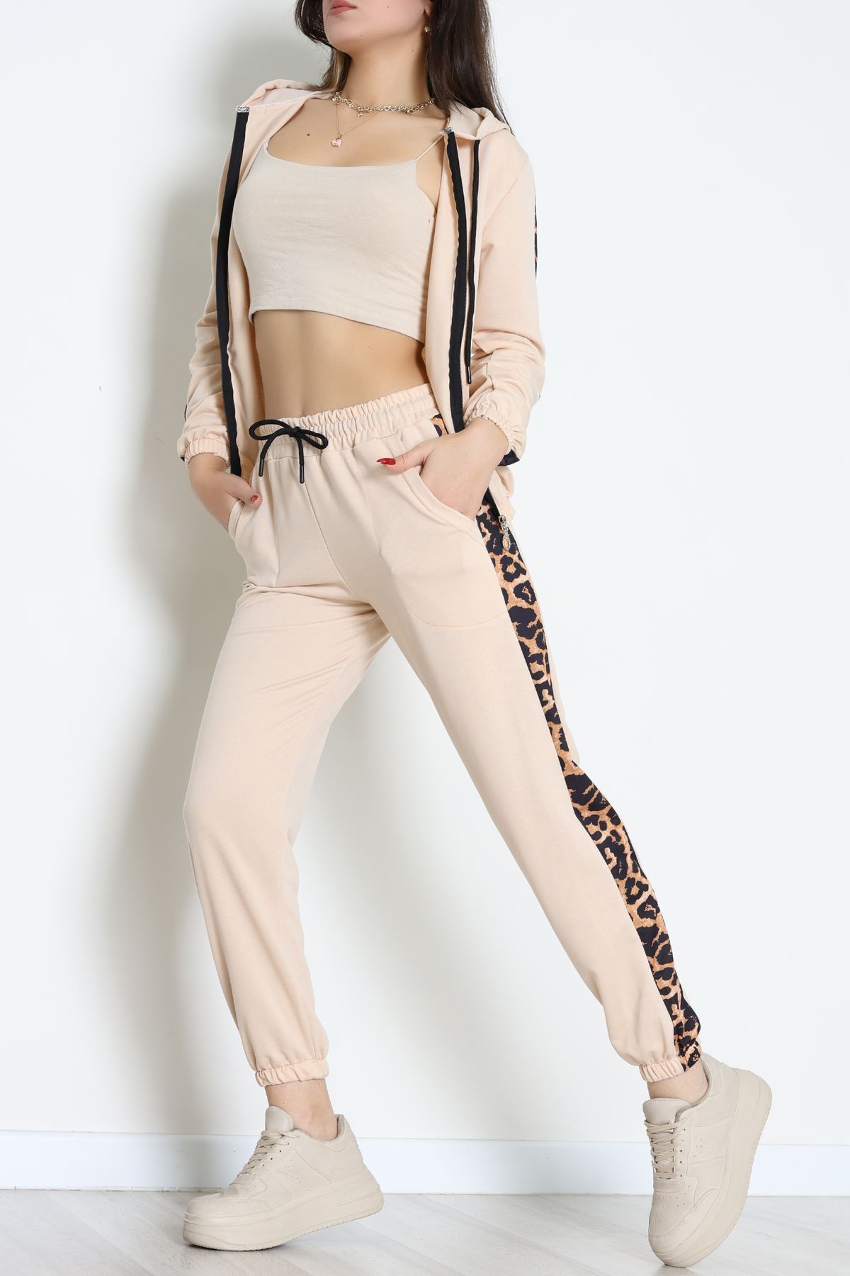 Garnili Fermuarlı 2 İplik Eşofman Takımı Bej - 50789.1857.