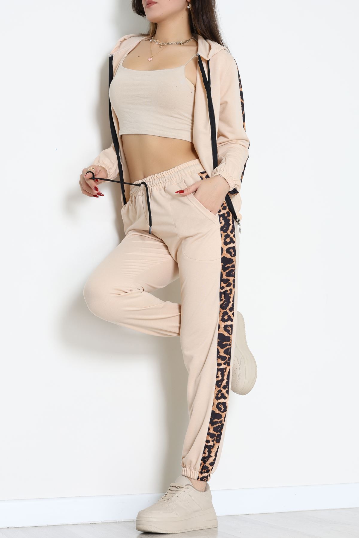 Garnili Fermuarlı 2 İplik Eşofman Takımı Bej - 50789.1857.