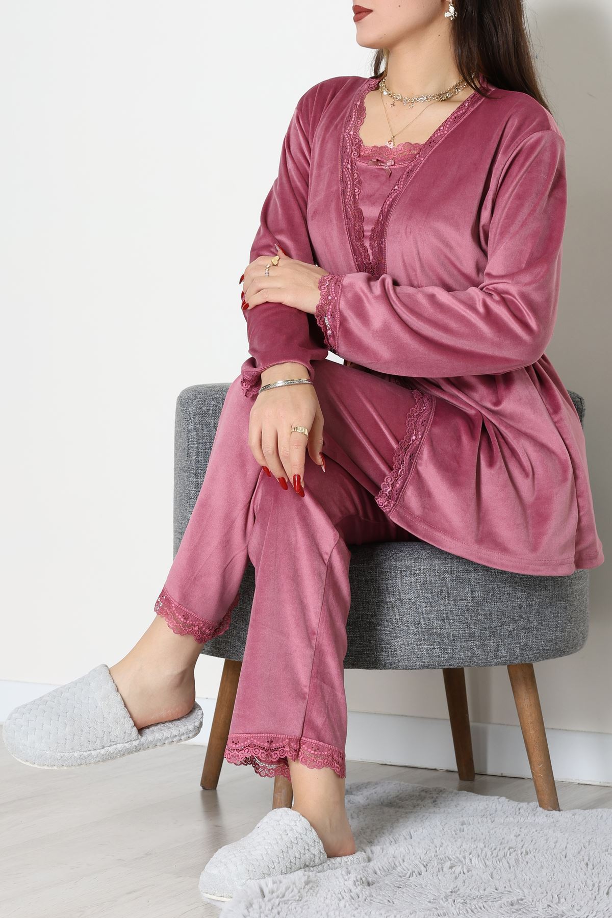 Kadife 3'Lü Set Takım Gülkurusu - 667.1287.