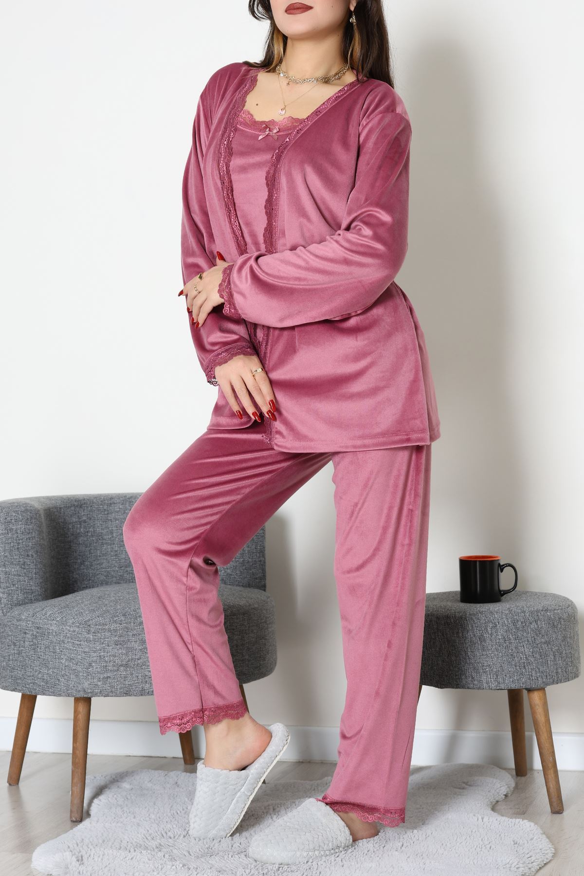 Kadife 3'Lü Set Takım Gülkurusu - 667.1287.