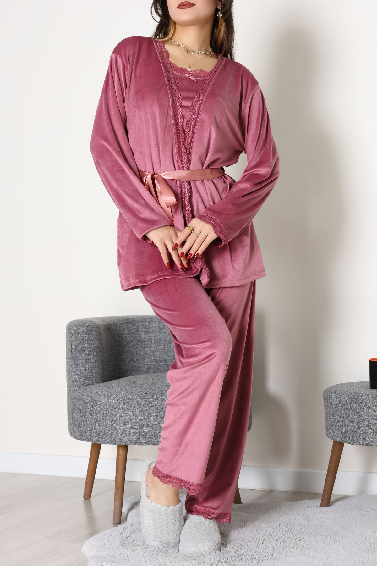 Kadife 3'Lü Set Takım Gülkurusu - 667.1287.