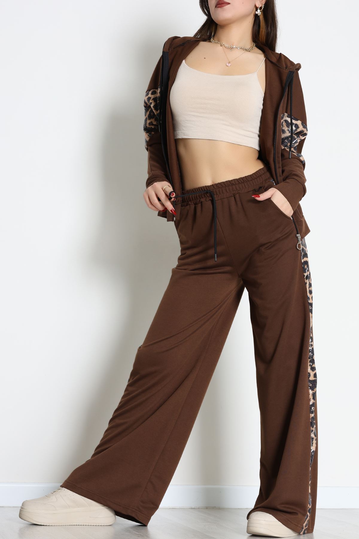 Pul Garnili 2 İplik Eşofman Takımı Kahve - 50799.1857.