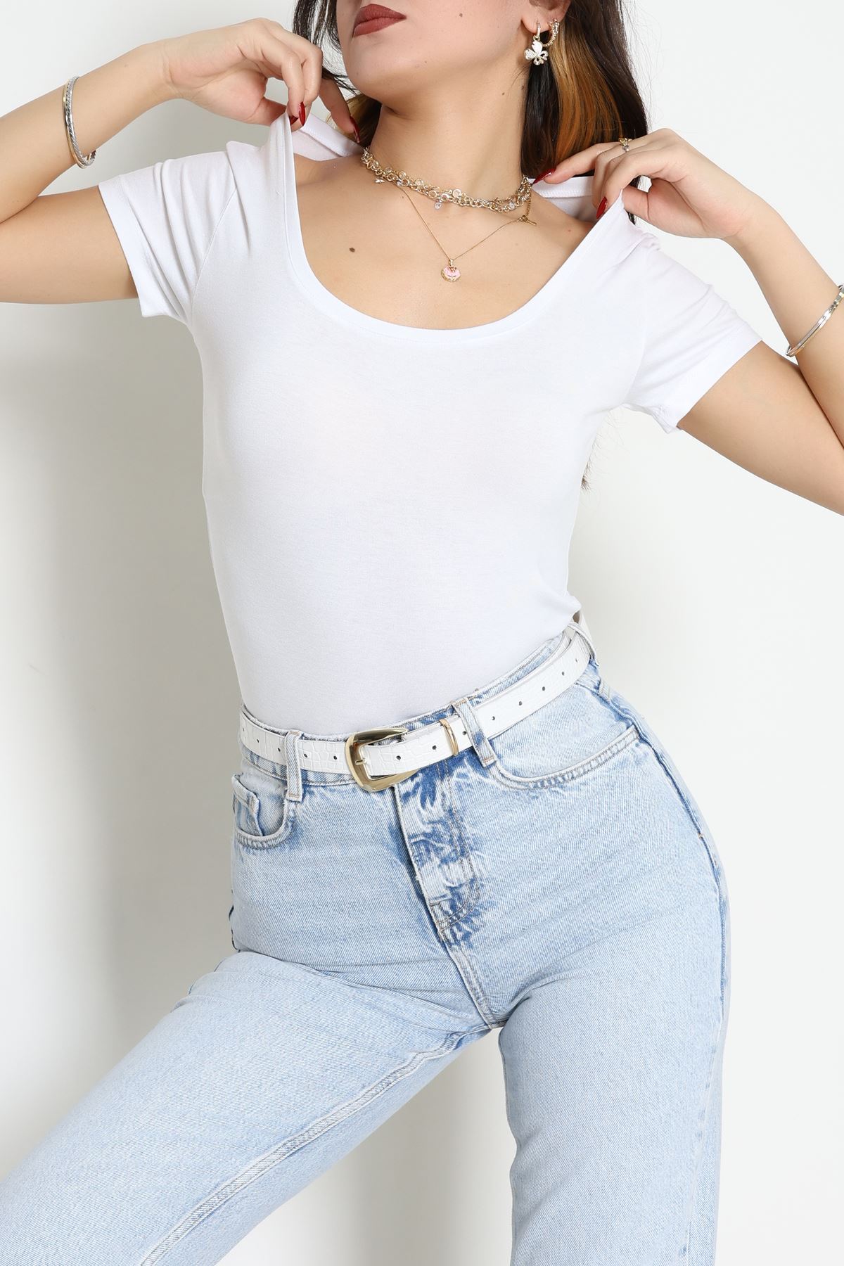 Viskon Yuvarlak Yaka Kısa Kol Body Beyaz - 70883.2127.