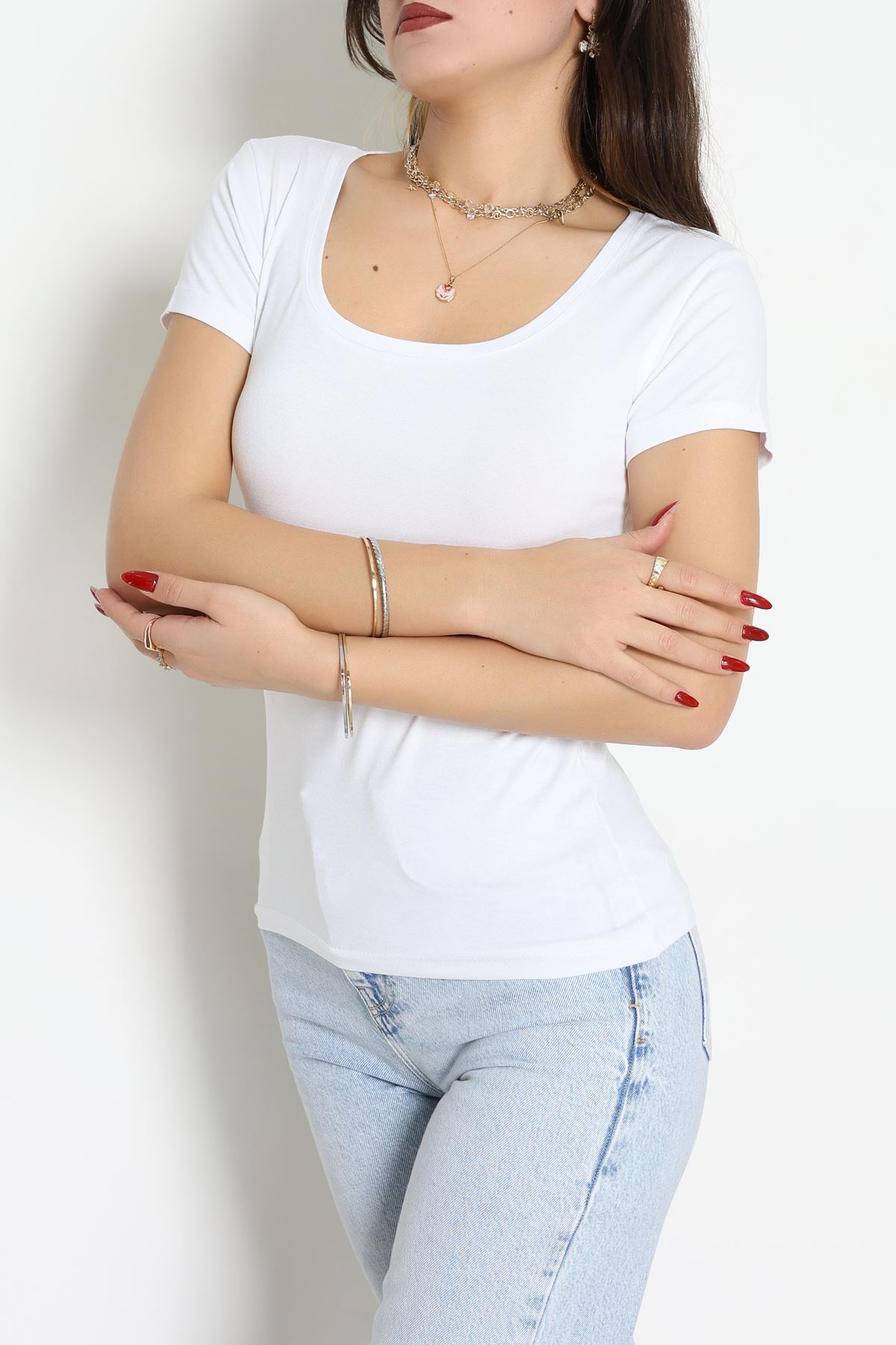 Viskon Yuvarlak Yaka Kısa Kol Body Beyaz - 70883.2127.