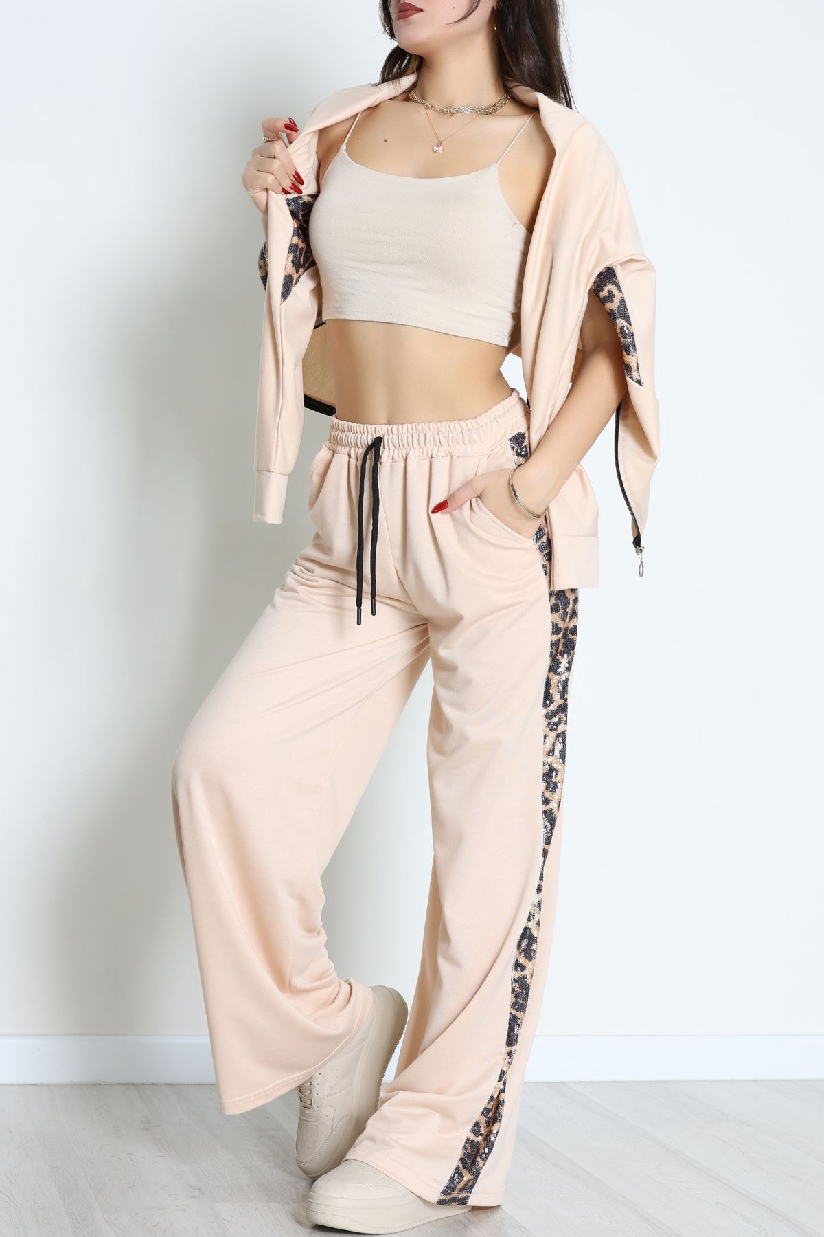 Pul Garnili 2 İplik Eşofman Takımı Bej - 50799.1857.