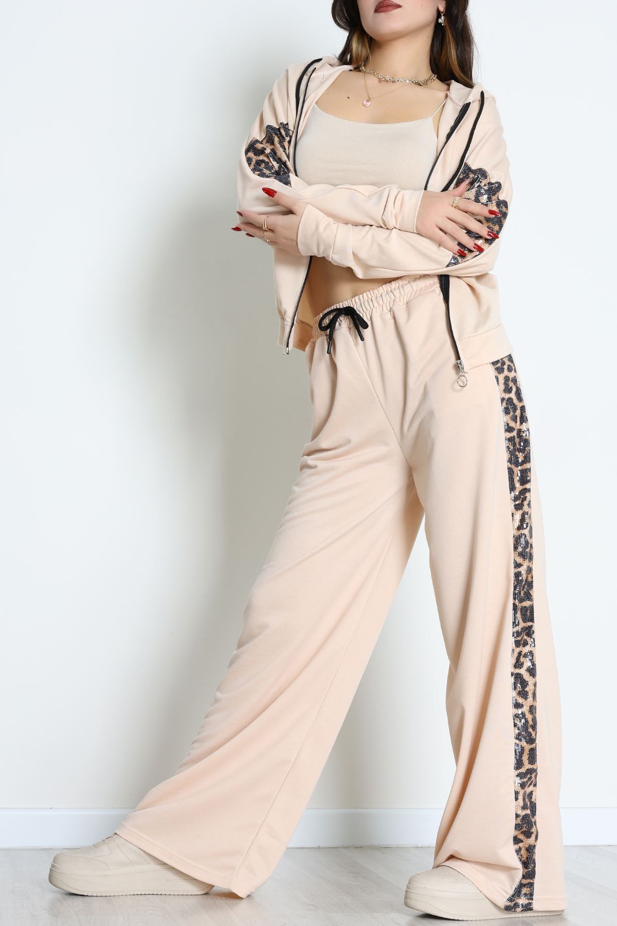 Pul Garnili 2 İplik Eşofman Takımı Bej - 50799.1857.