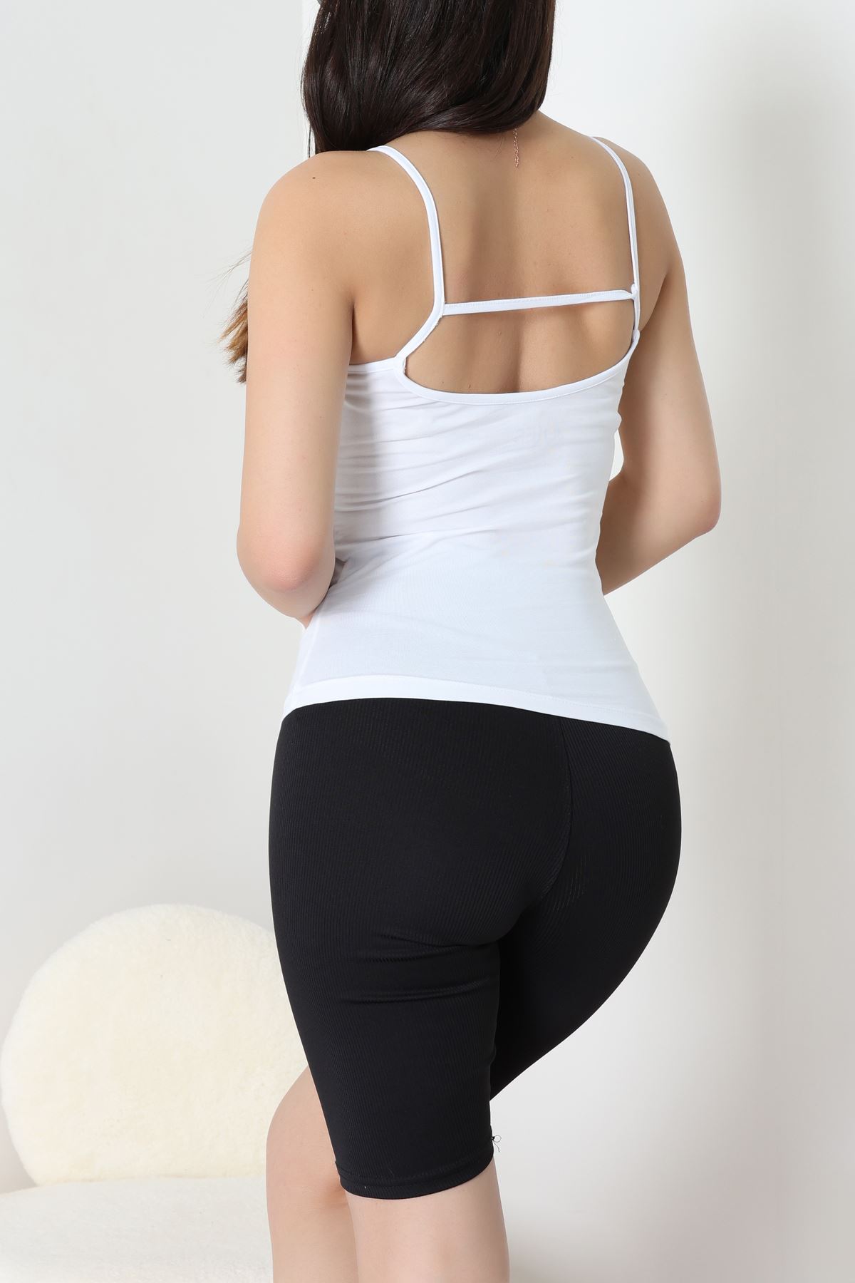 Likralı Arkası Ve Önü Biyeli İp Askılı Atlet Siyahbeyazlaci - 39093.200.