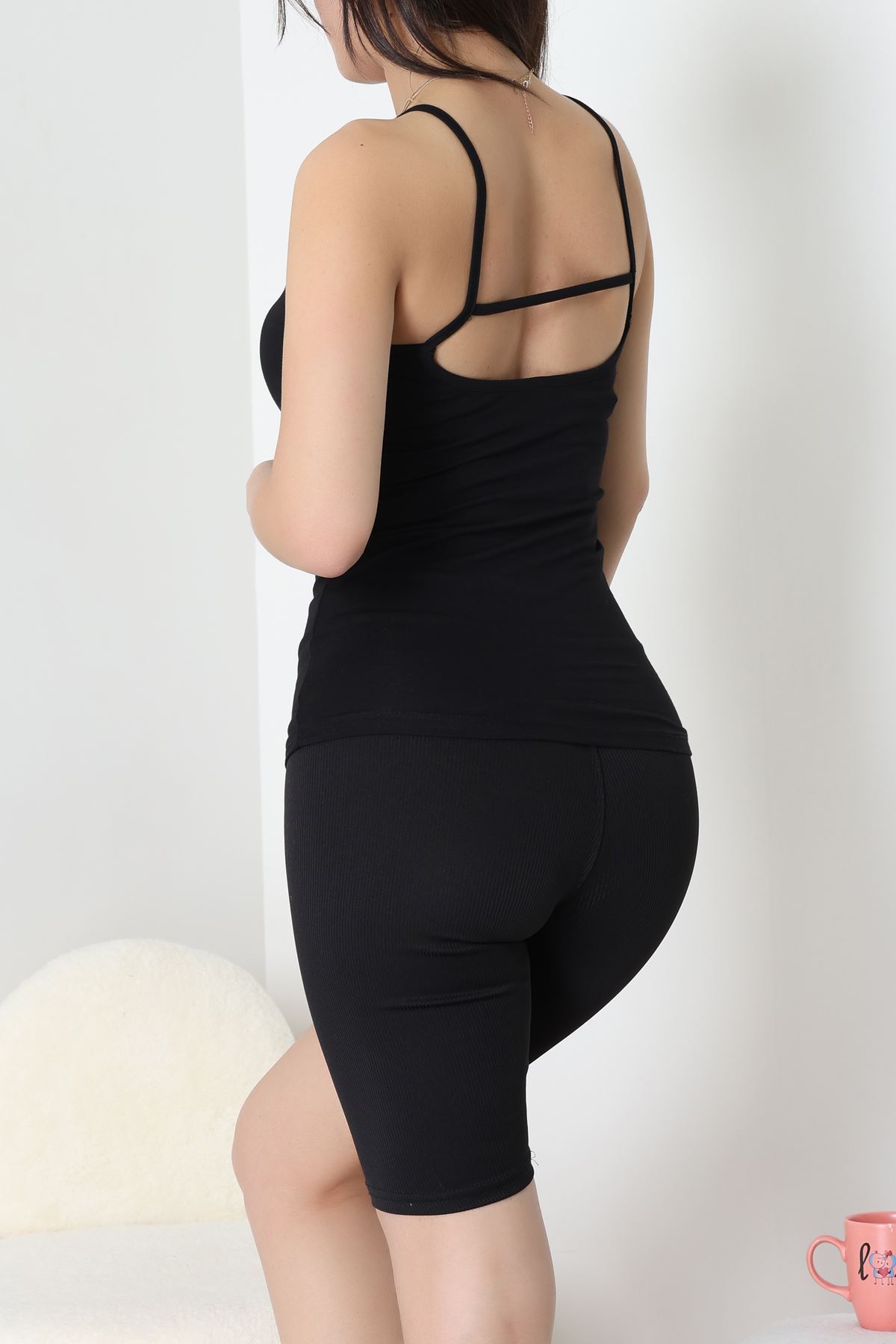 Likralı Arkası Ve Önü Biyeli İp Askılı Atlet Siyahbeyazlaci - 39093.200.