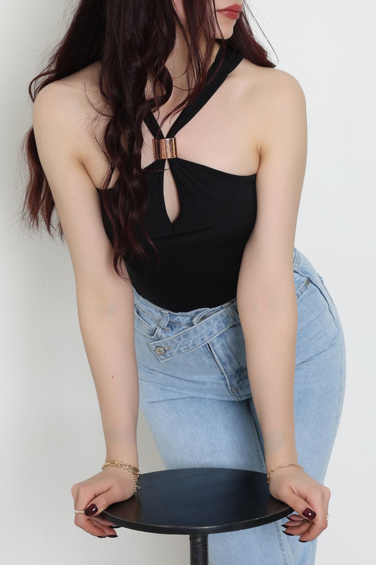 Sandy Önü Tokalı Çıtçıtlı Bluz Siyah - 42803.1949.