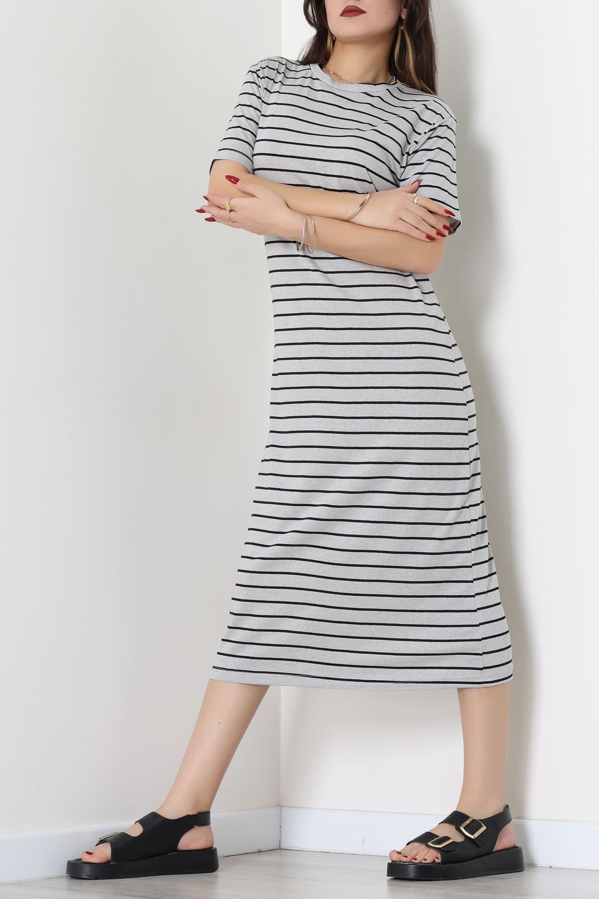 Bisiklet Yaka Süprem Penye Elbise Grisiyah - 70824.1567.