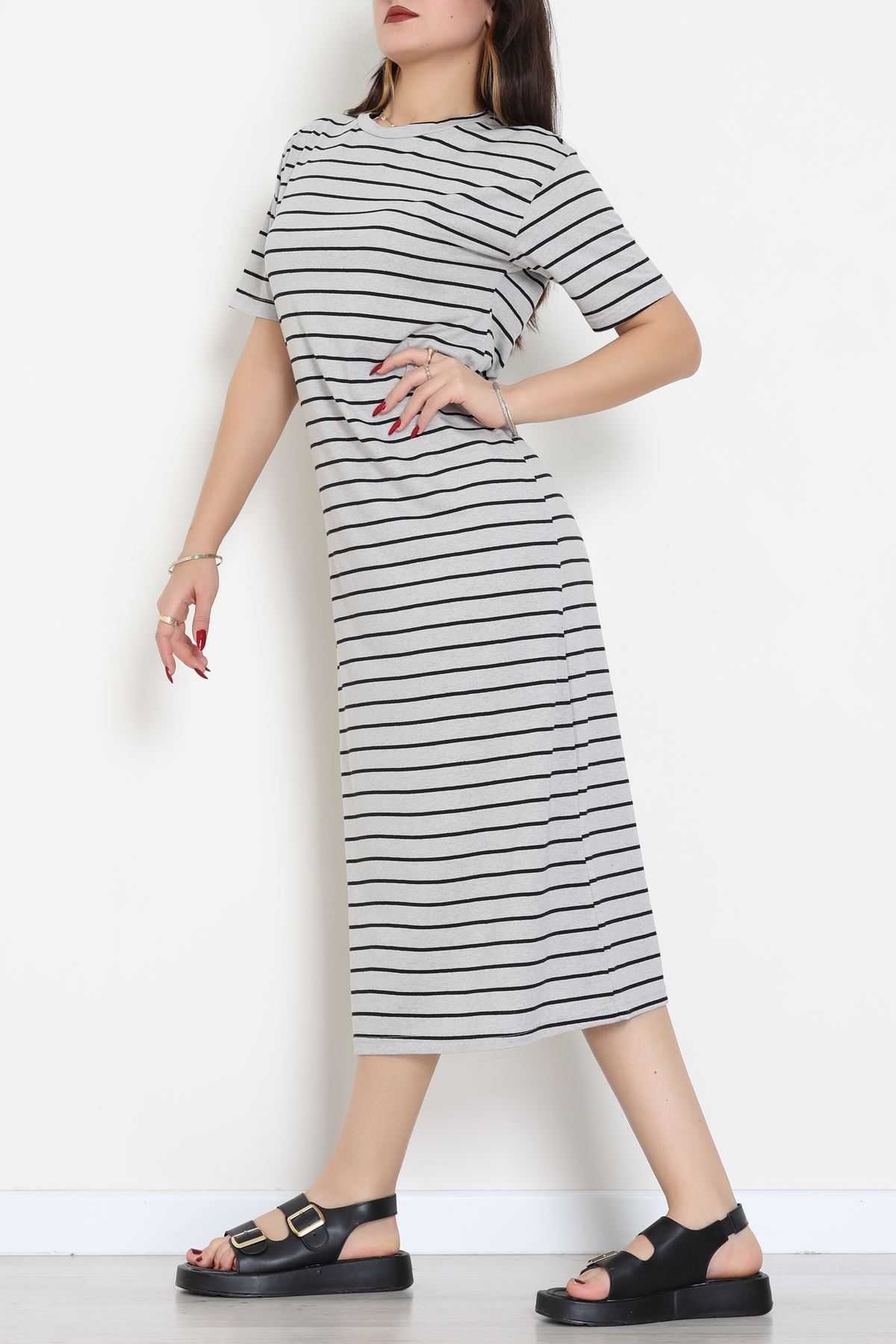 Bisiklet Yaka Süprem Penye Elbise Grisiyah - 70824.1567.