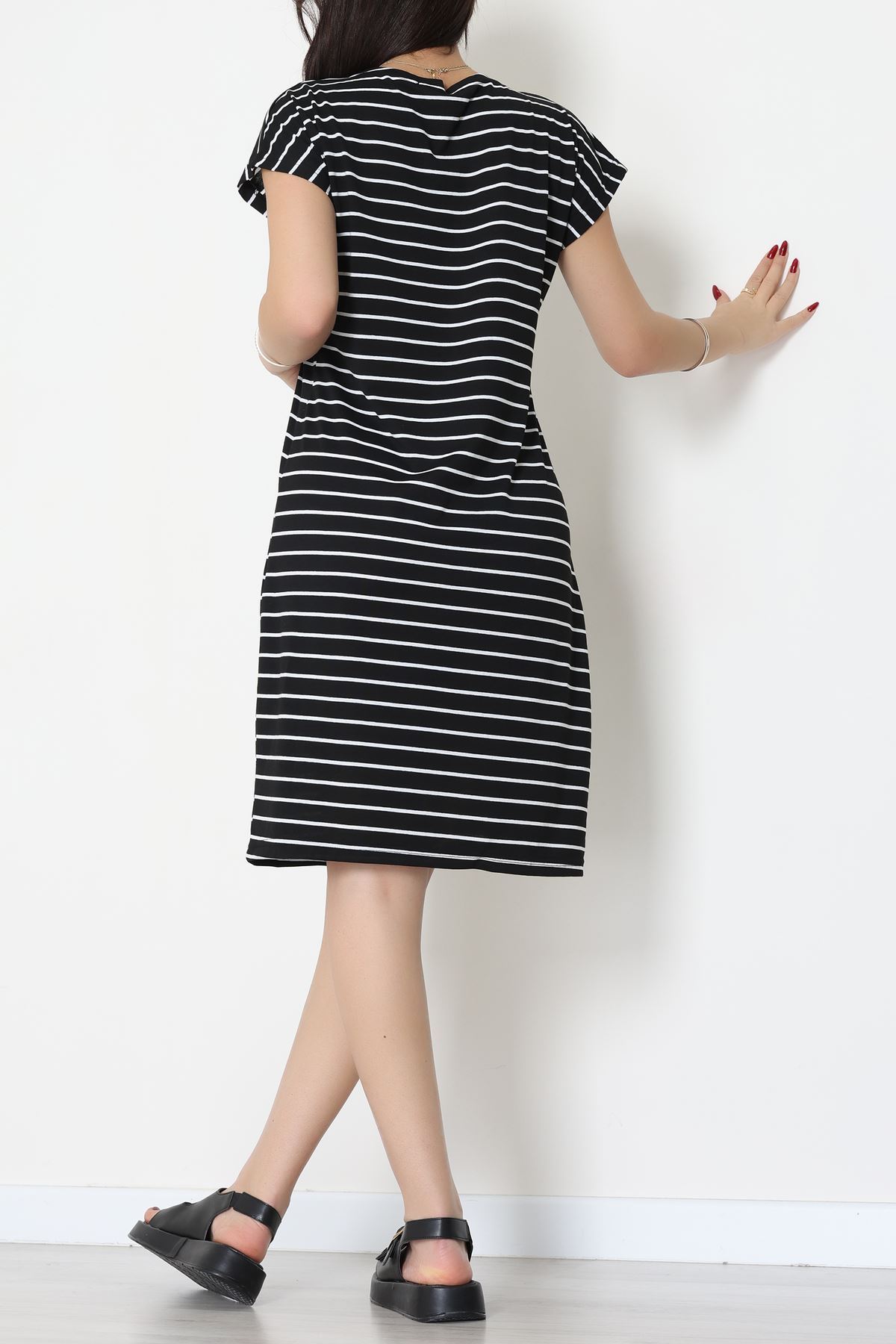 Fermuarlı Süprem Penye Elbise Siyahbeyaz - 70825.1567.