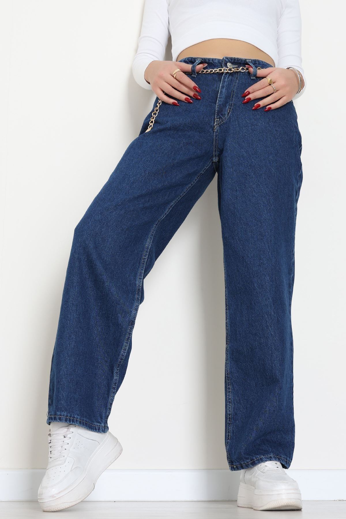 Wide Leg Kot Pantolon Lacivert - 31641.2059.