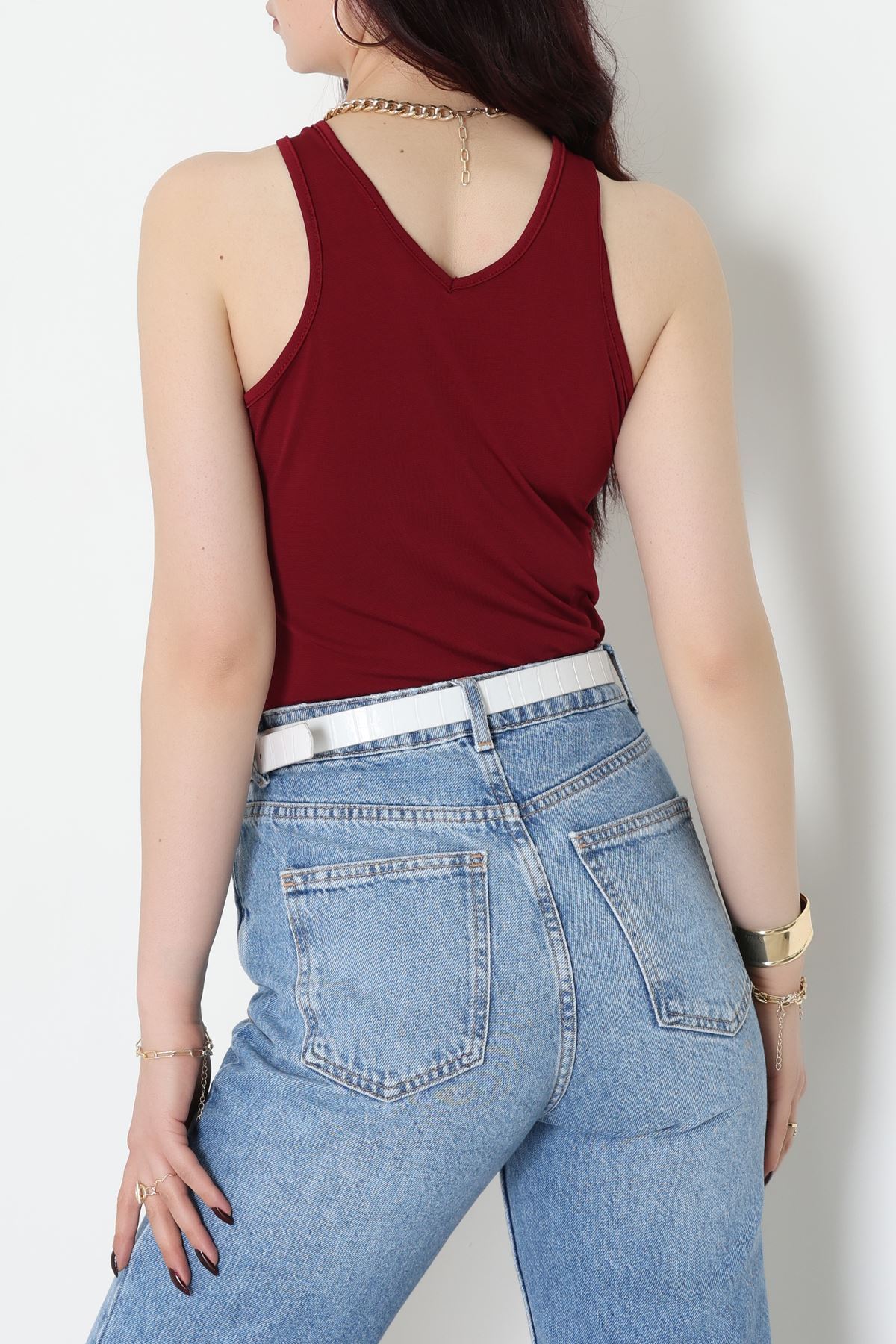 Sandy Önü Tokalı Çıtçıtlı Bluz Bordo - 42803.1949.