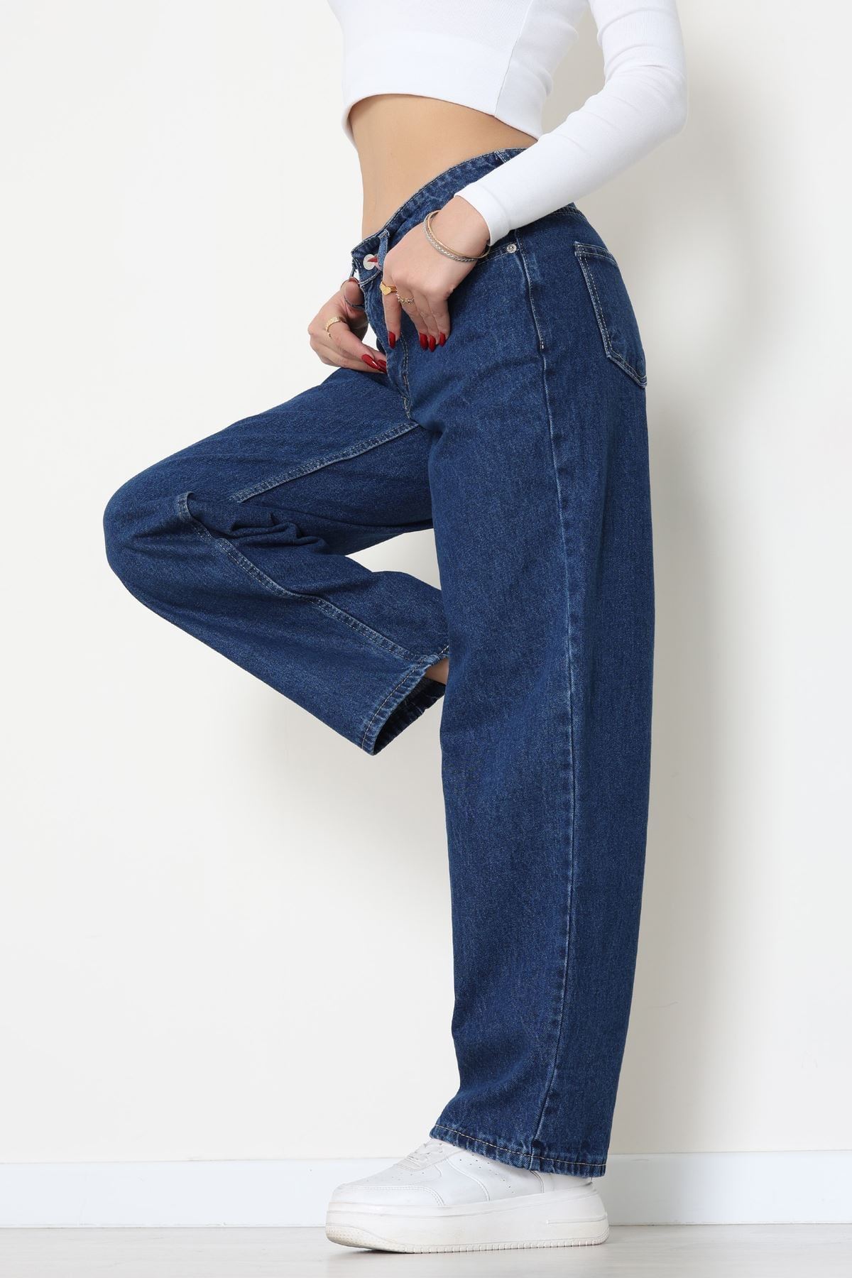 Wide Leg Kot Pantolon Lacivert - 31641.2059.