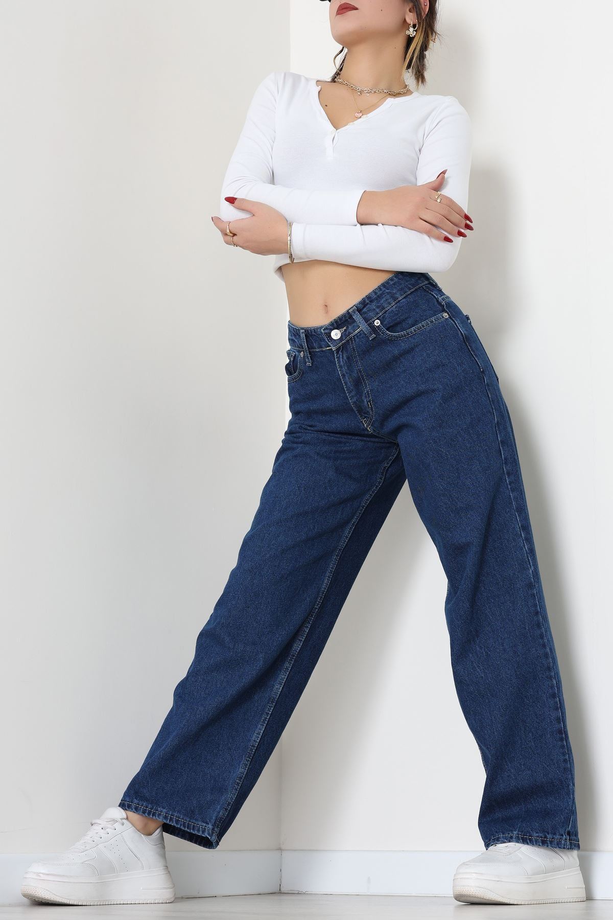 Wide Leg Kot Pantolon Lacivert - 31641.2059.