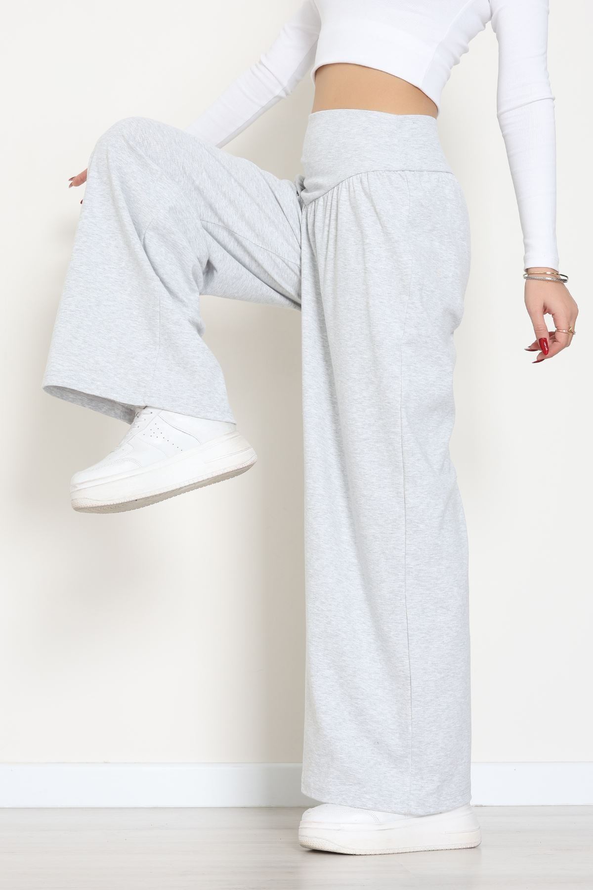 Buzzy Kumaş Korsajlı Palazzo Pantolon Gri - 51229.1567.