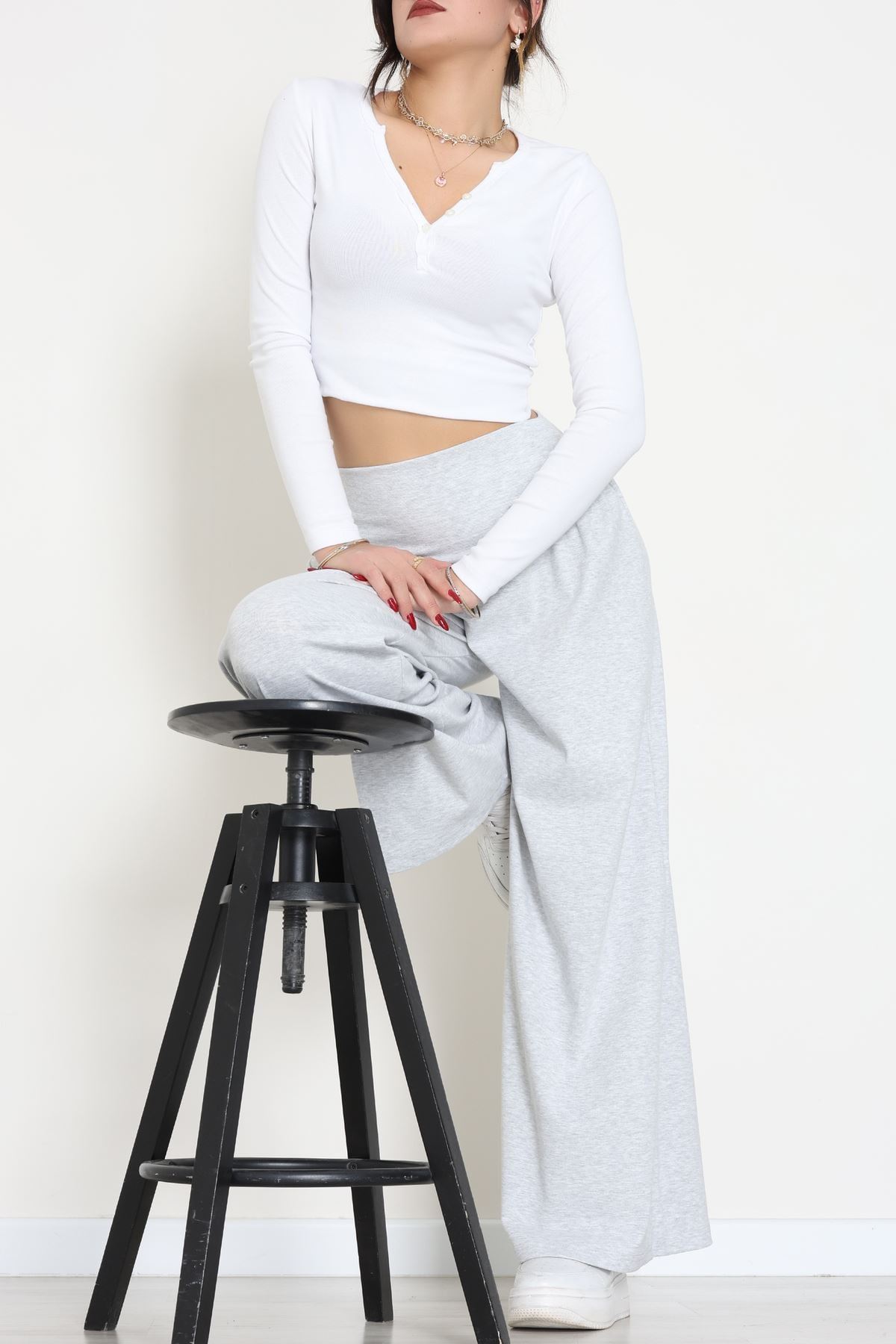 Buzzy Kumaş Korsajlı Palazzo Pantolon Gri - 51229.1567.