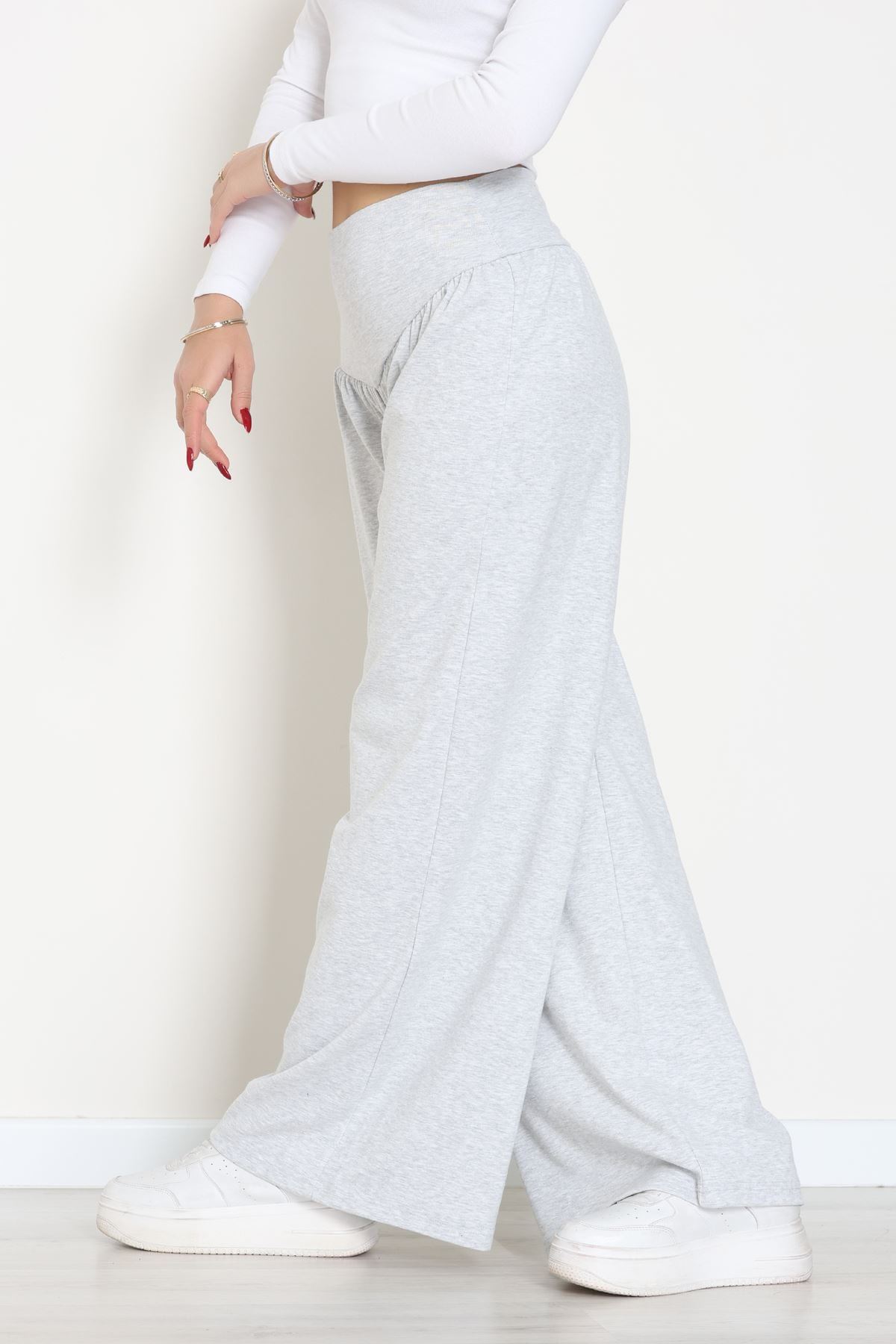 Buzzy Kumaş Korsajlı Palazzo Pantolon Gri - 51229.1567.