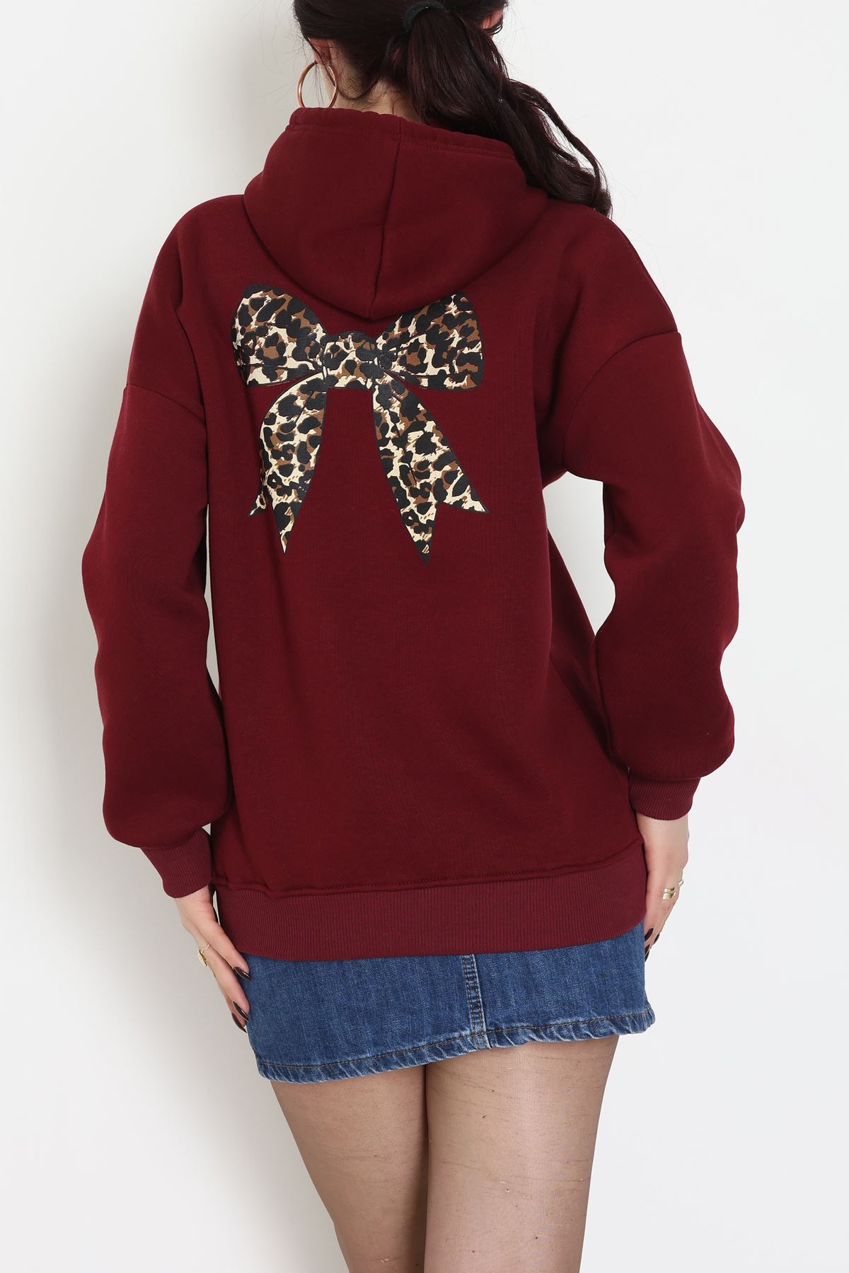 3 İplik Kanguru Cepli Kapşonlu Sweat Bordo - 42251.1878.