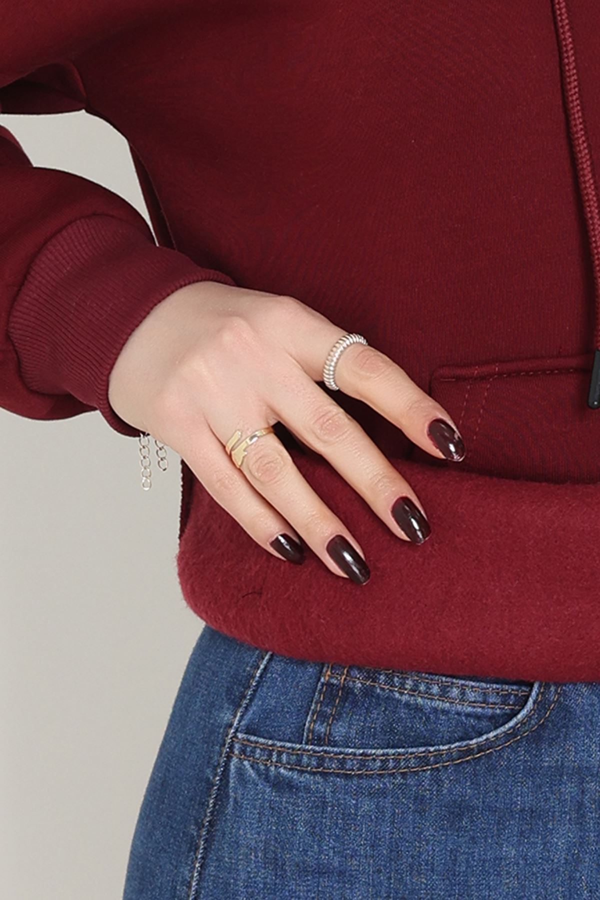 3 İplik Kanguru Cepli Kapşonlu Sweat Bordo - 42251.1878.