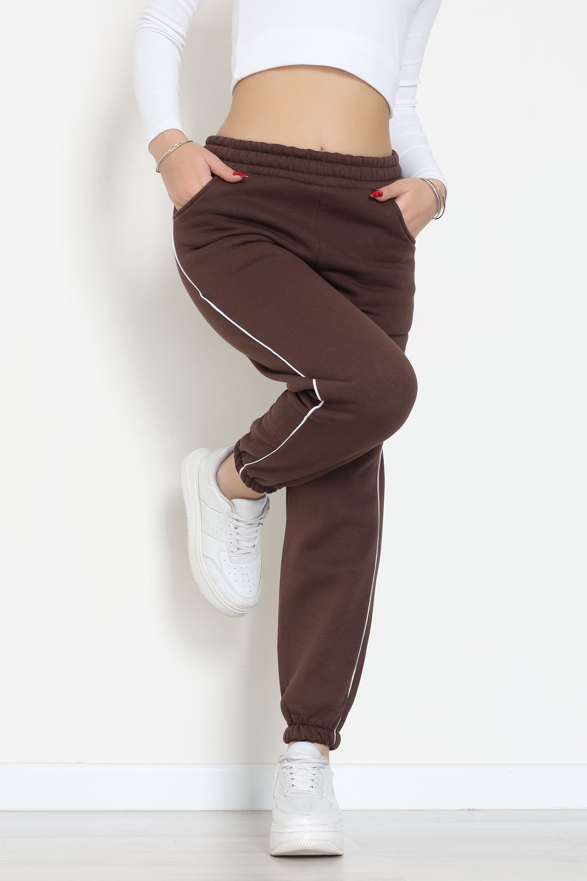 3 İplik Biyeli Eşofman Altı Acıkahve - 30103.1878.