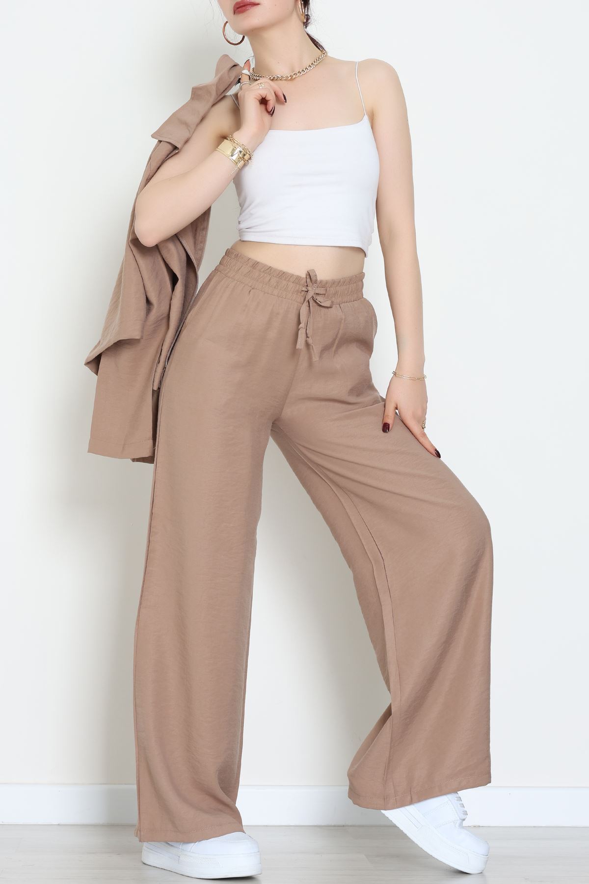 Soft Touch Dokuma Modal Fermuarlı İkili Takım Sütlükahve - 55012.1837.