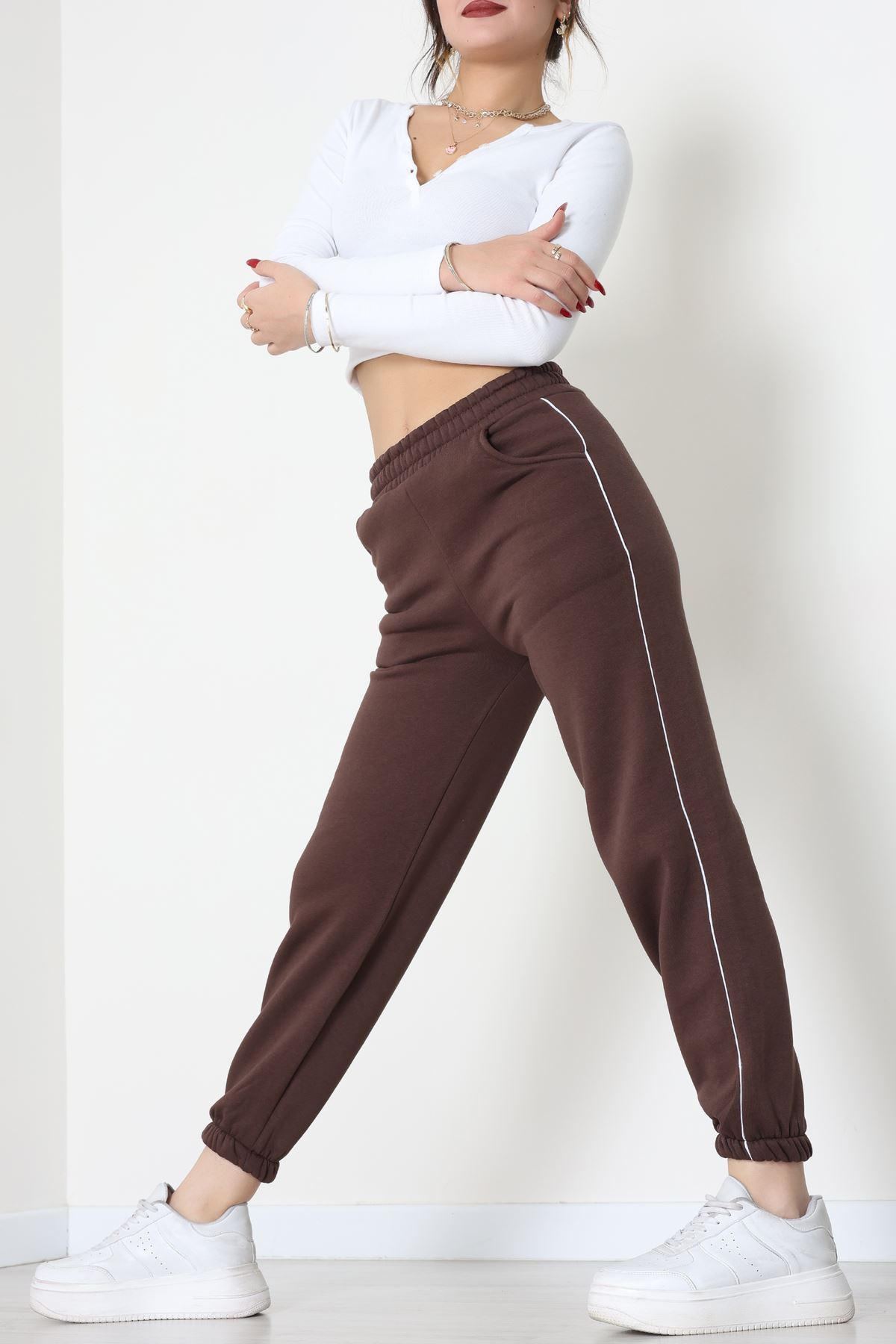 3 İplik Biyeli Eşofman Altı Acıkahve - 30103.1878.